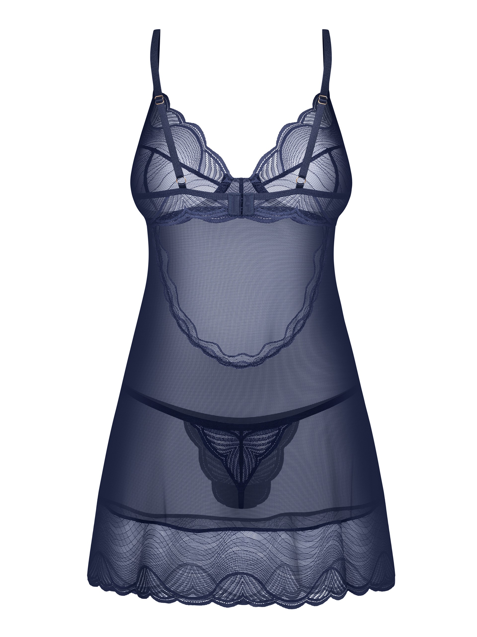Obsessive Navy Sheer Lace Underwire Chemise Set, Navy, hi-res
