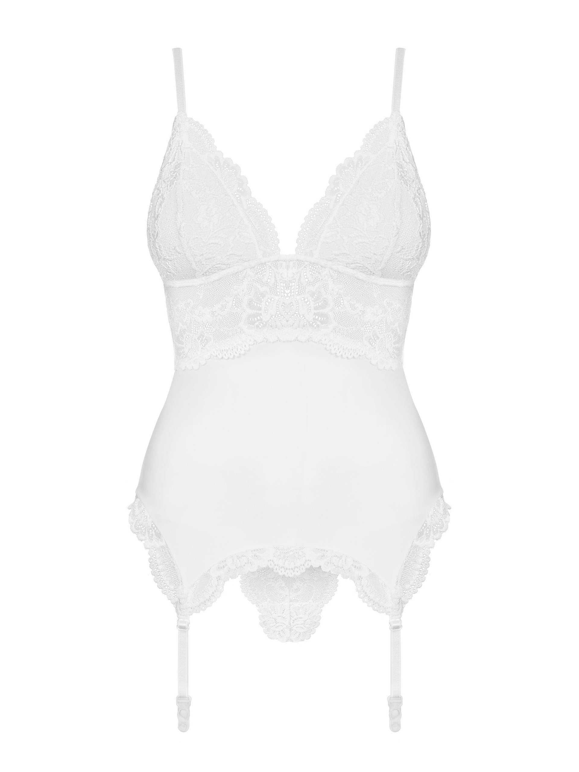 Obsessive White Lace Basque Set, White, vanilla