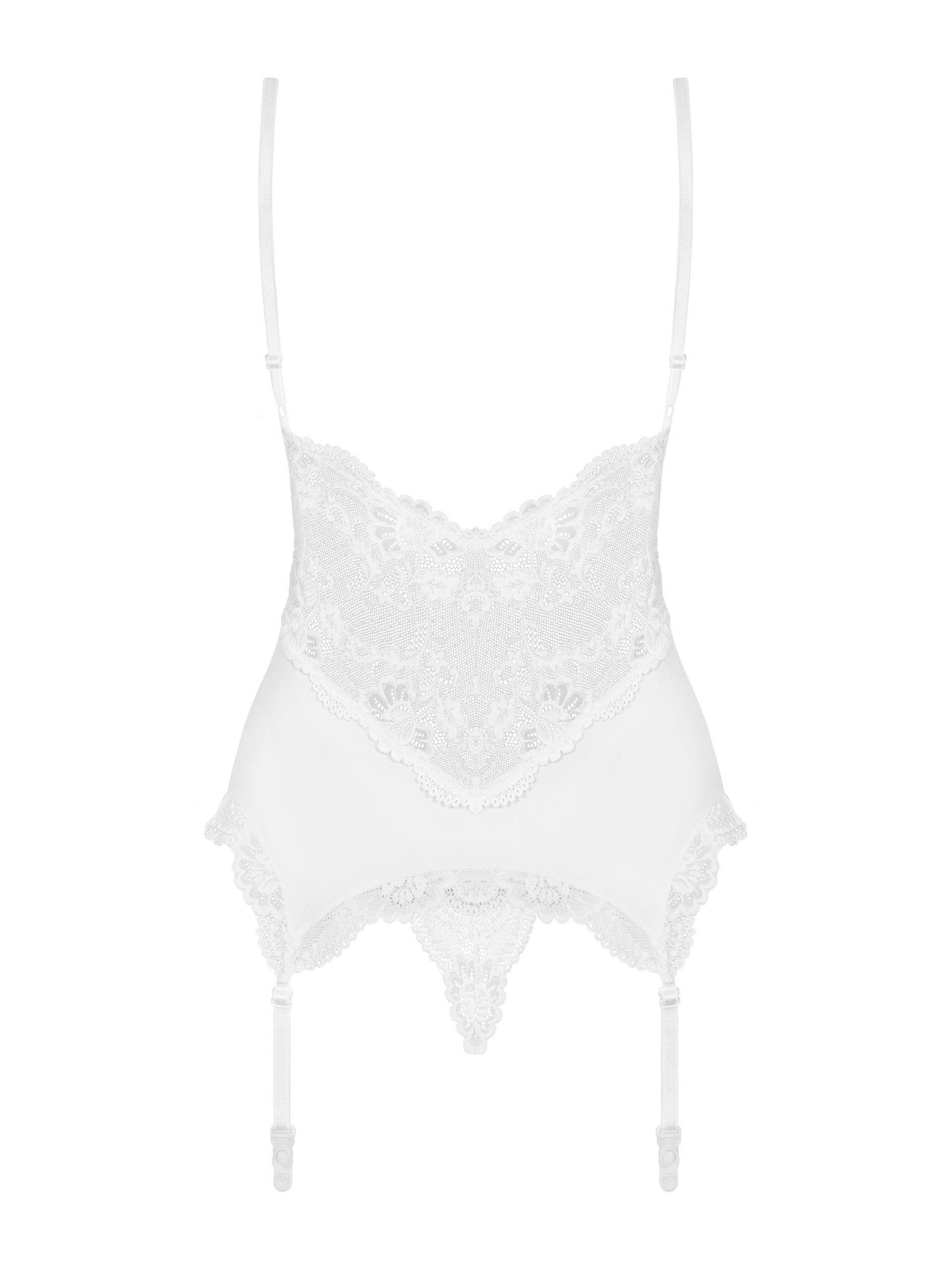 Obsessive White Lace Basque Set, White, hi-res