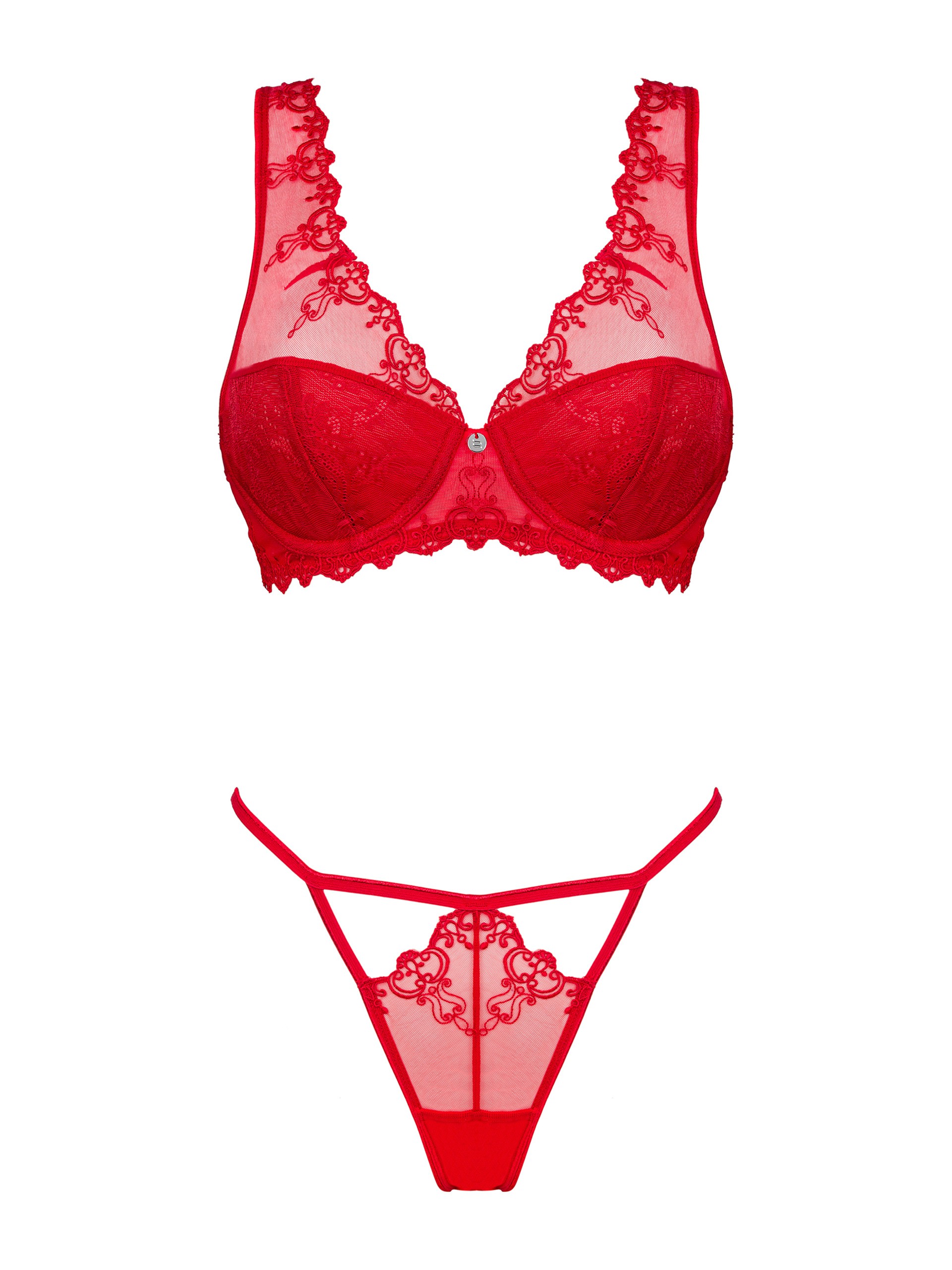 Obsessive Lonesia Red Lace Embroidered Underwire Bra Set, Red, hi-res