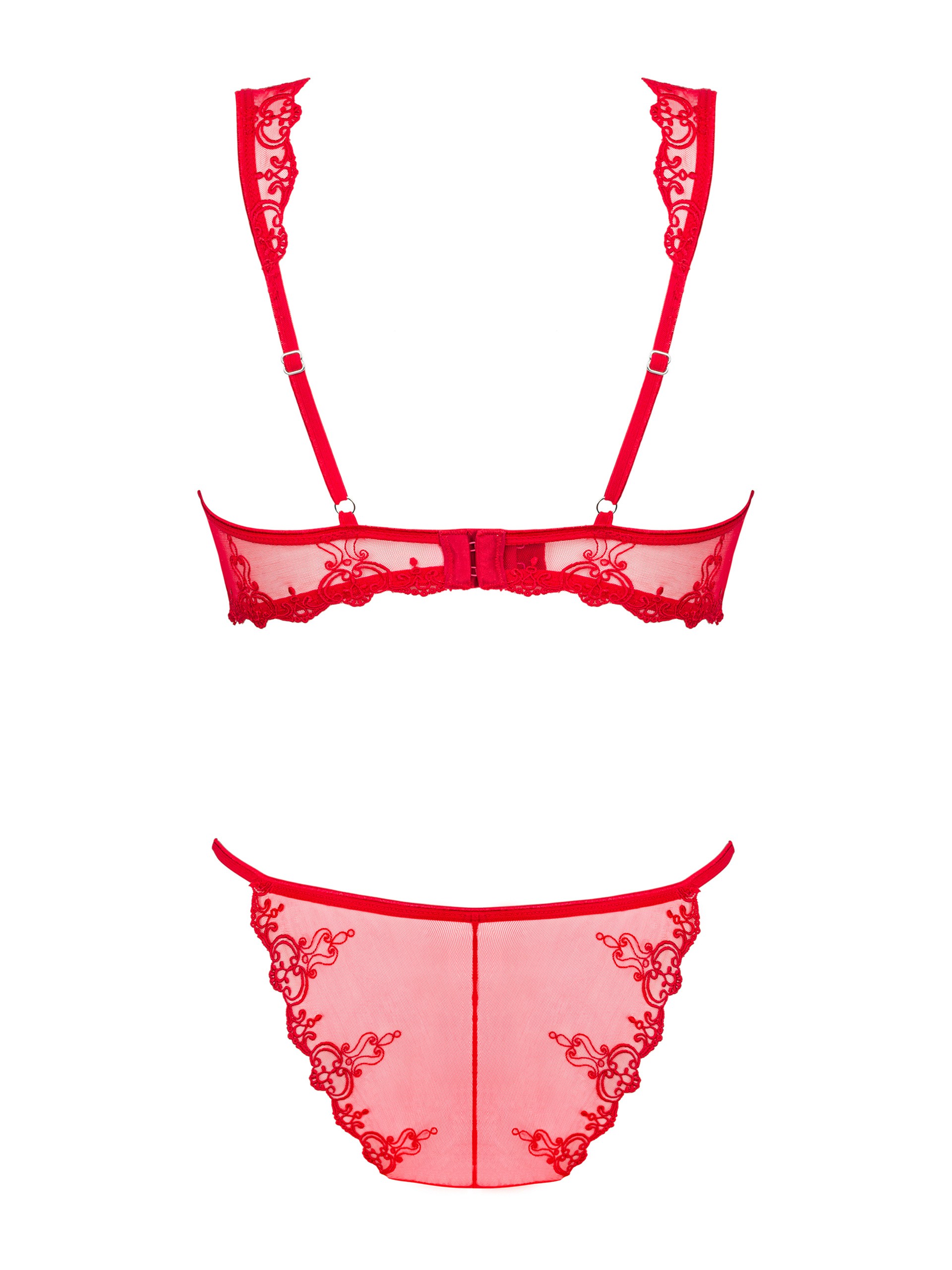 Obsessive Lonesia Red Lace Embroidered Underwire Bra Set, Red, hi-res