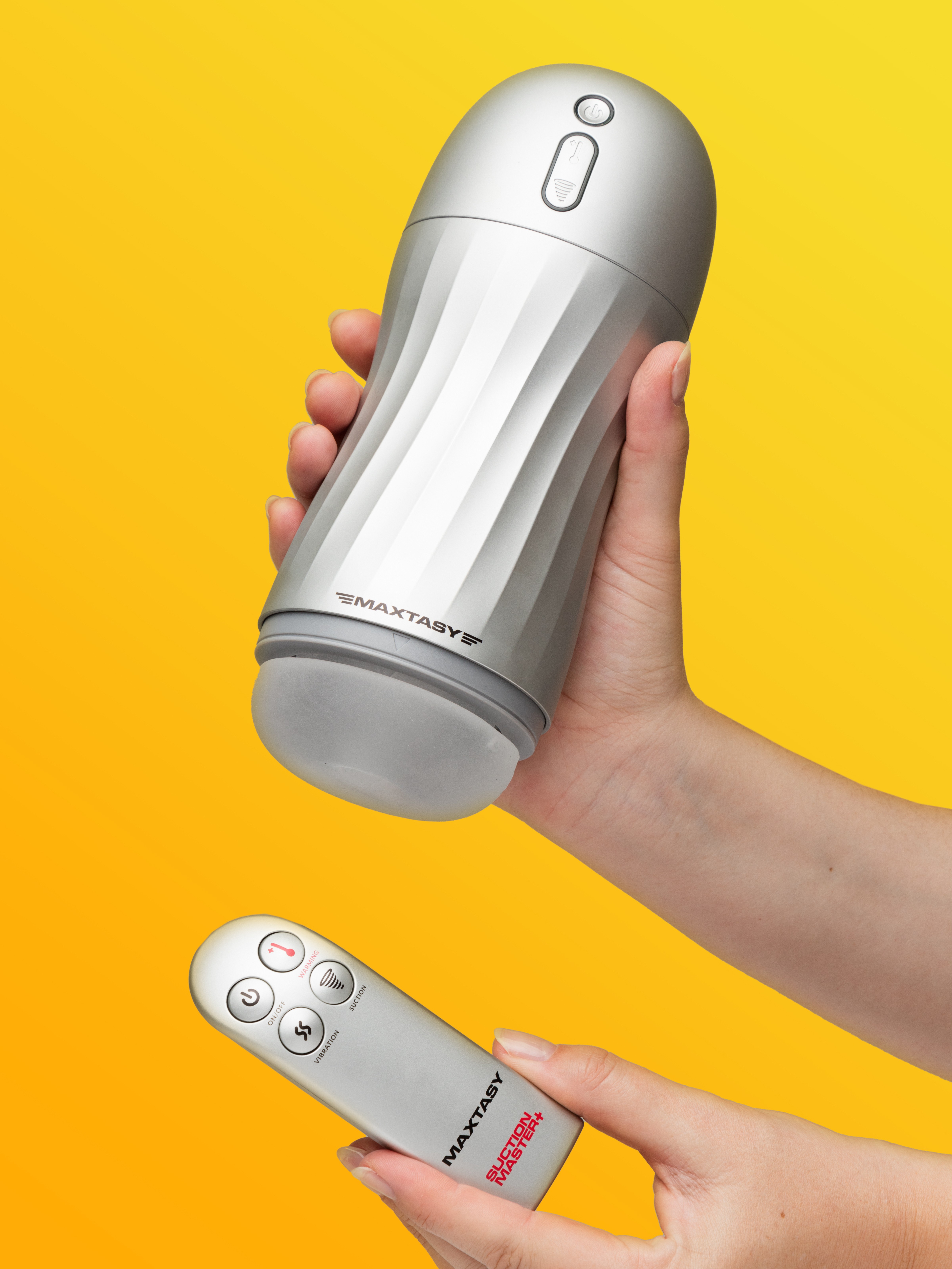 MAXTASY Suction Vibration & Warming Remote Control Male Masturbator, Silver, hi-res