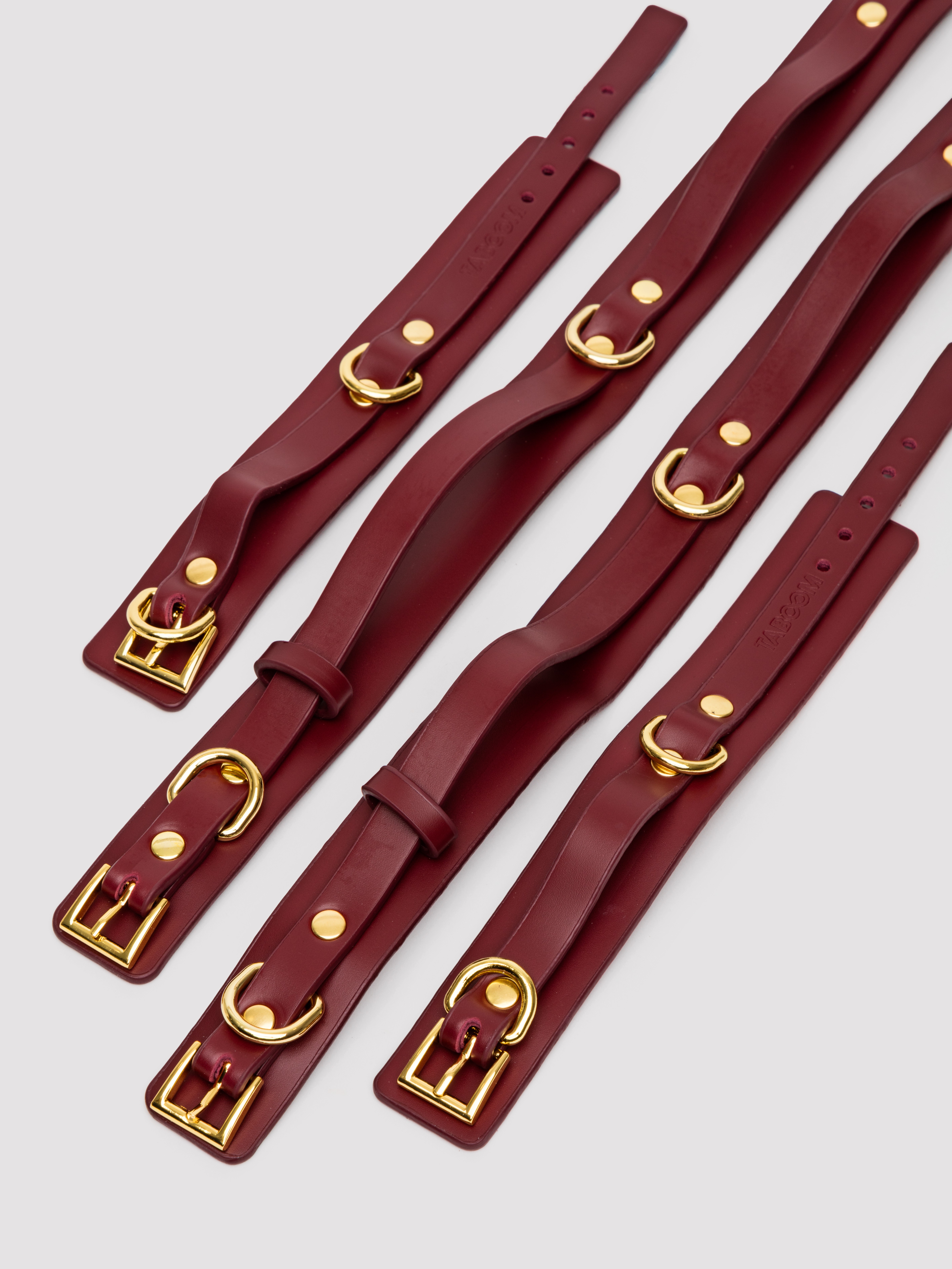Taboom Bondage In Luxury Wrist To Thigh Cuff Set, Red, hi-res