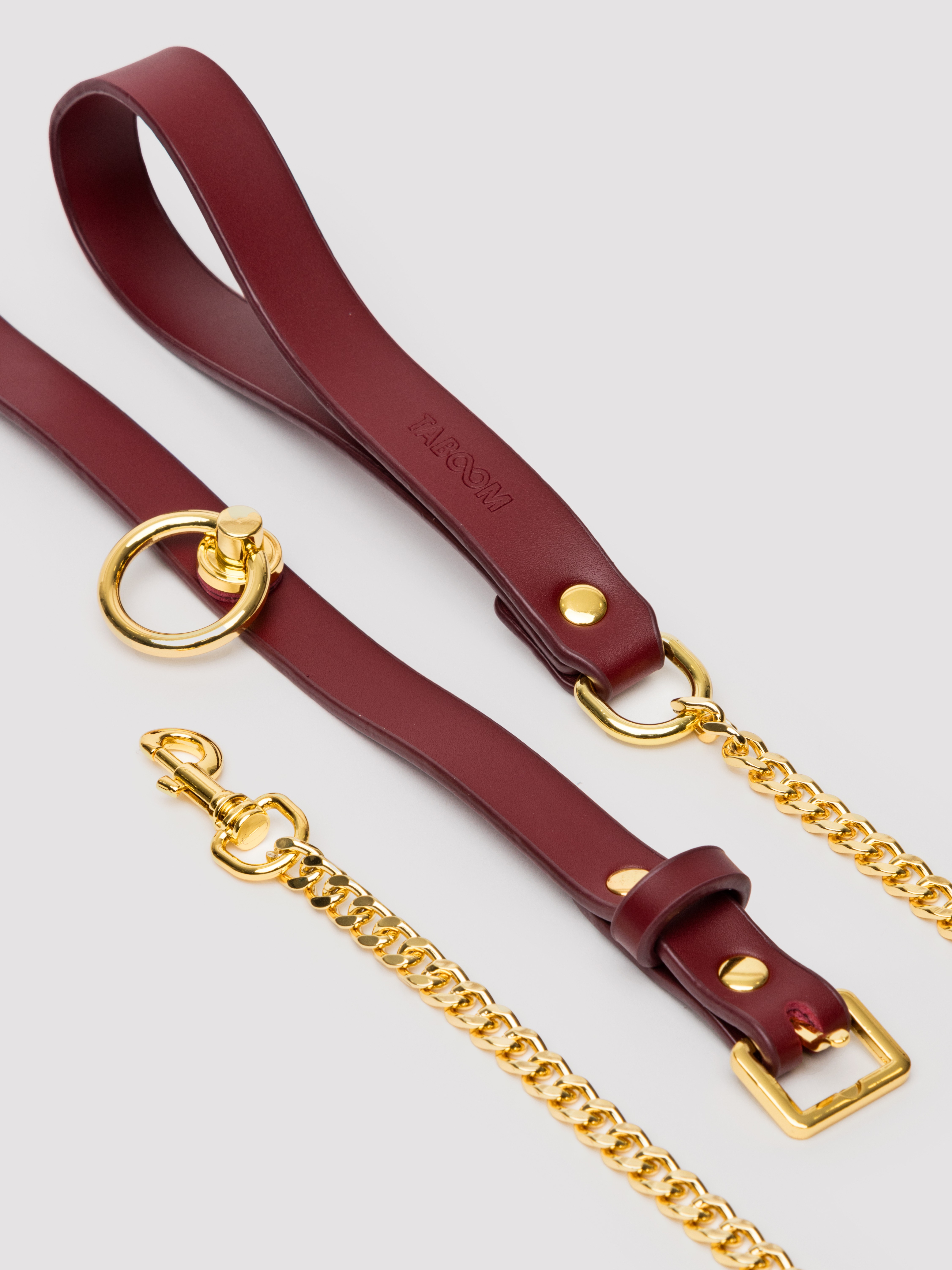 Taboom Bondage in Luxury O-Ring Collar and Chain Leash, Red, hi-res