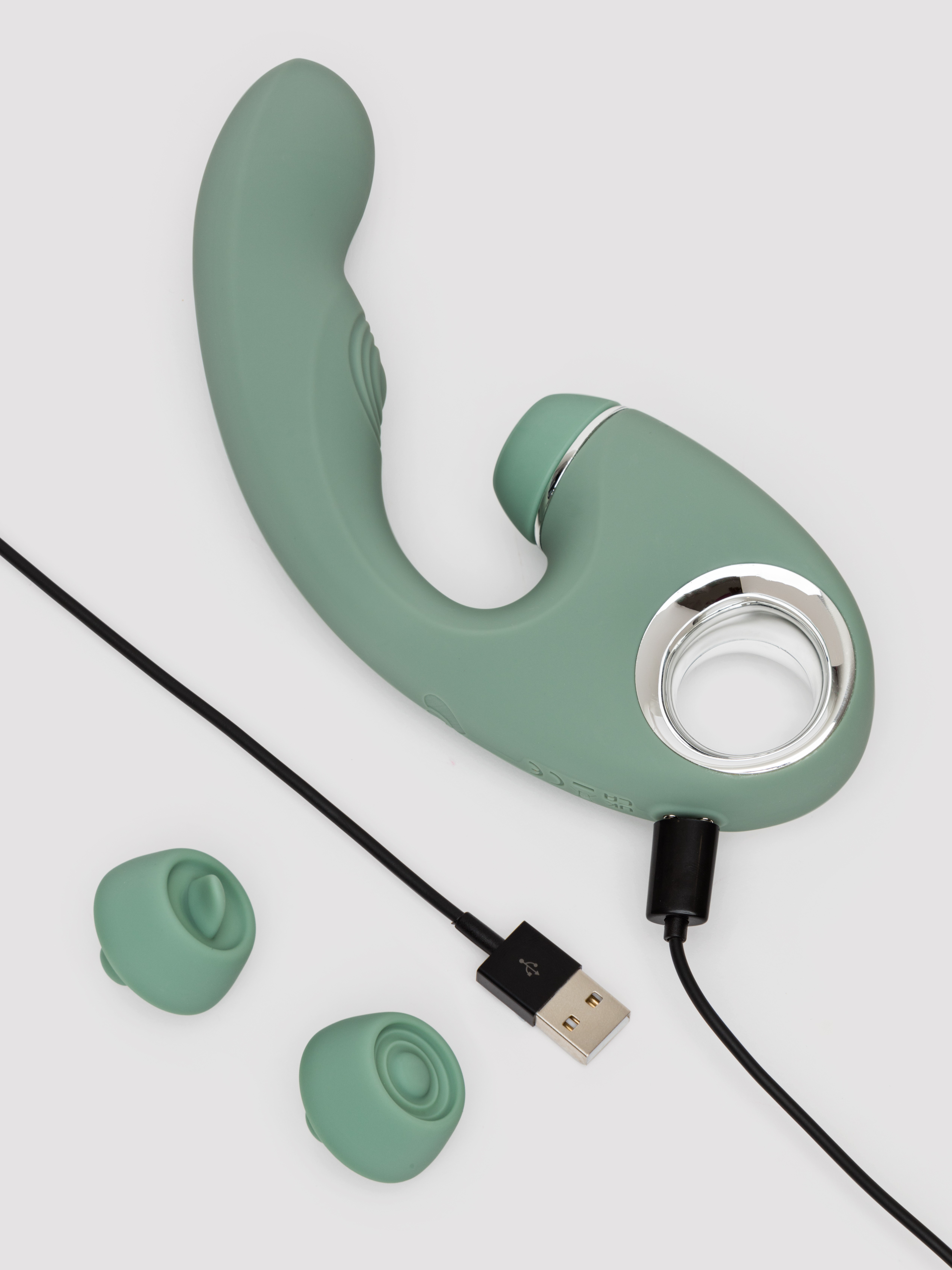 Lovehoney Dual Embrace Pulsing Clitoral Suction Dual Stimulator, Green, hi-res