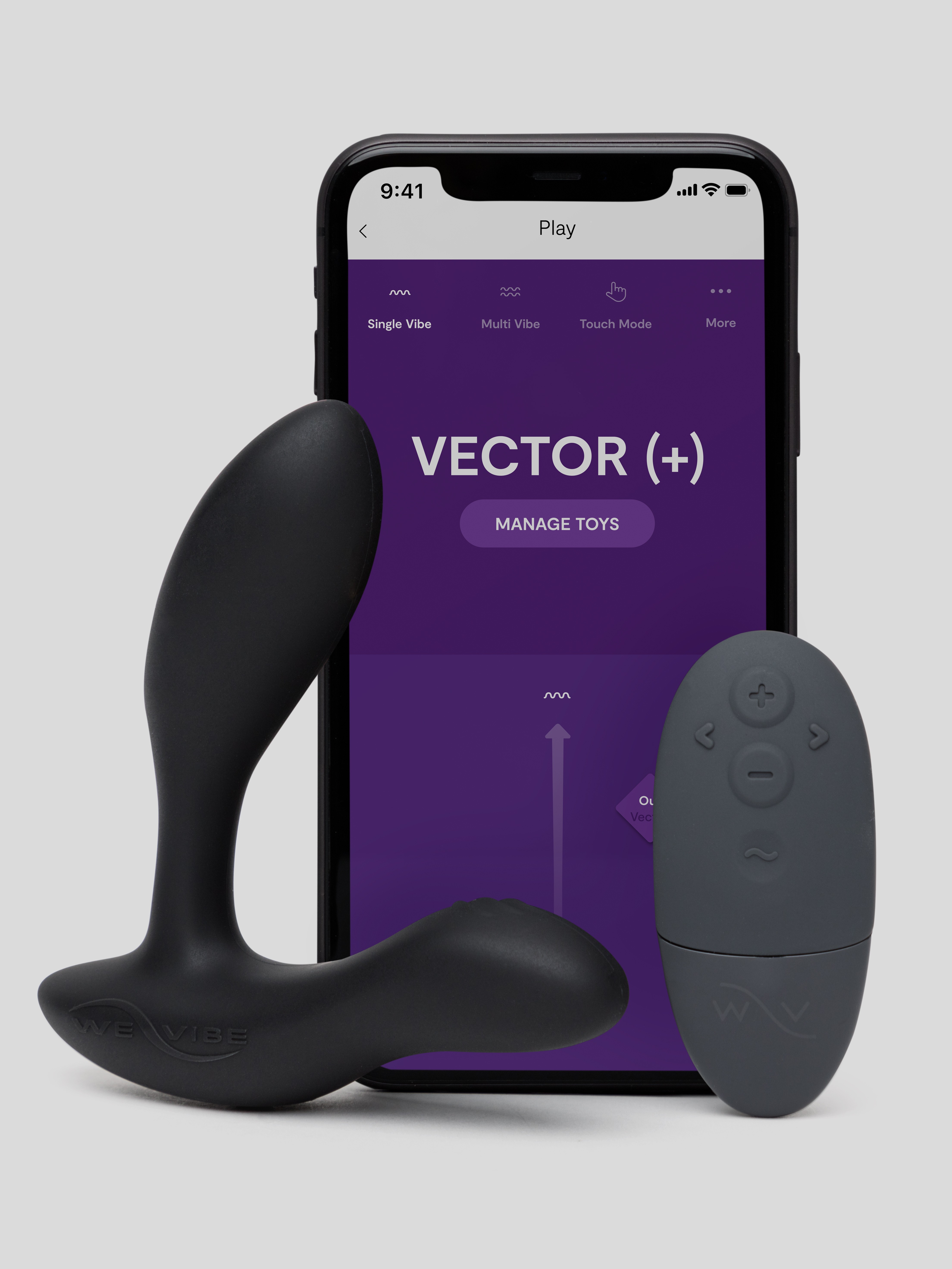 We-Vibe Vector+ App and Remote Controlled Rechargeable Prostate Massager, Black, hi-res
