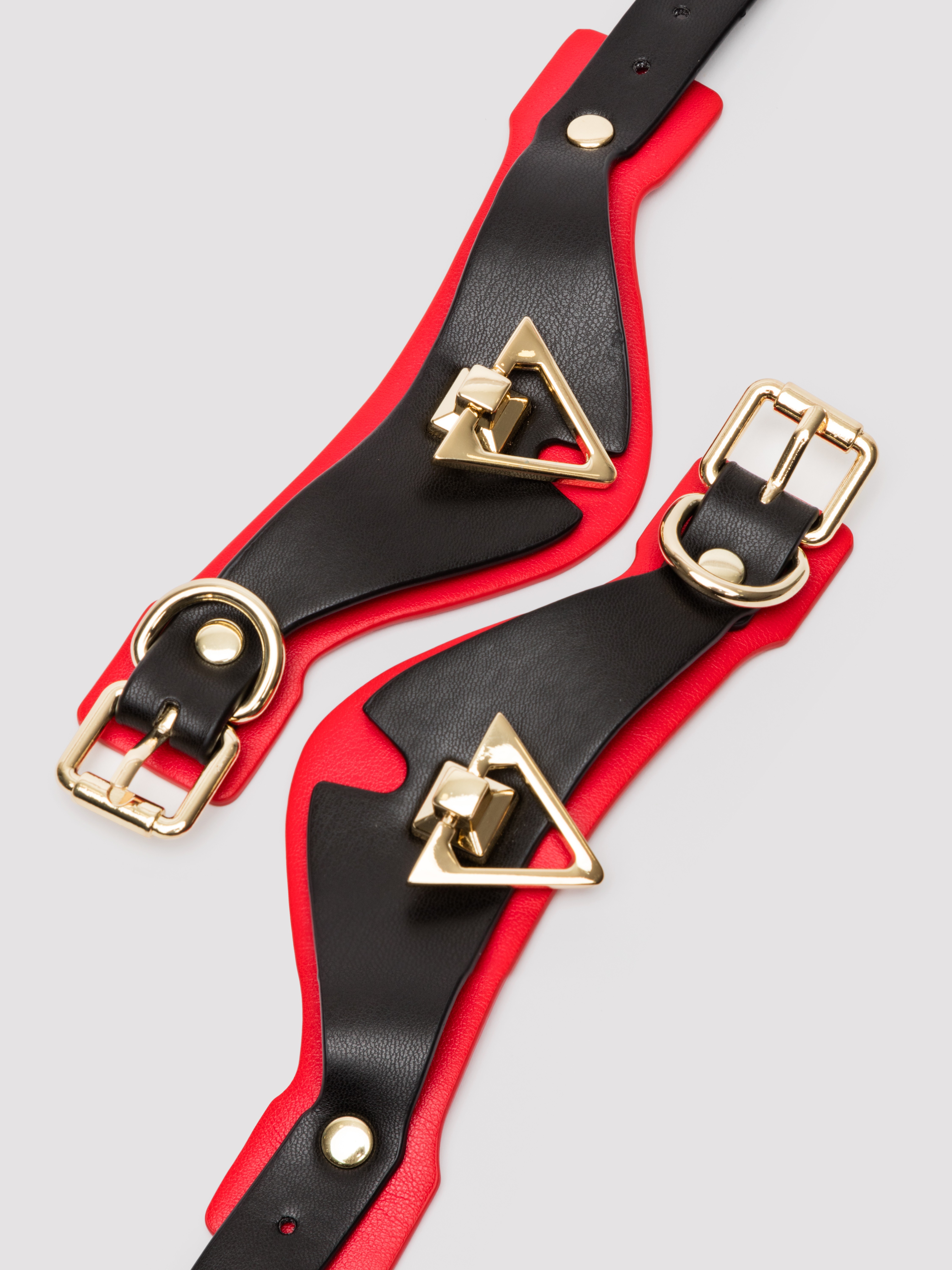 Ouch! Milan Faux Leather Handcuffs, Red, hi-res