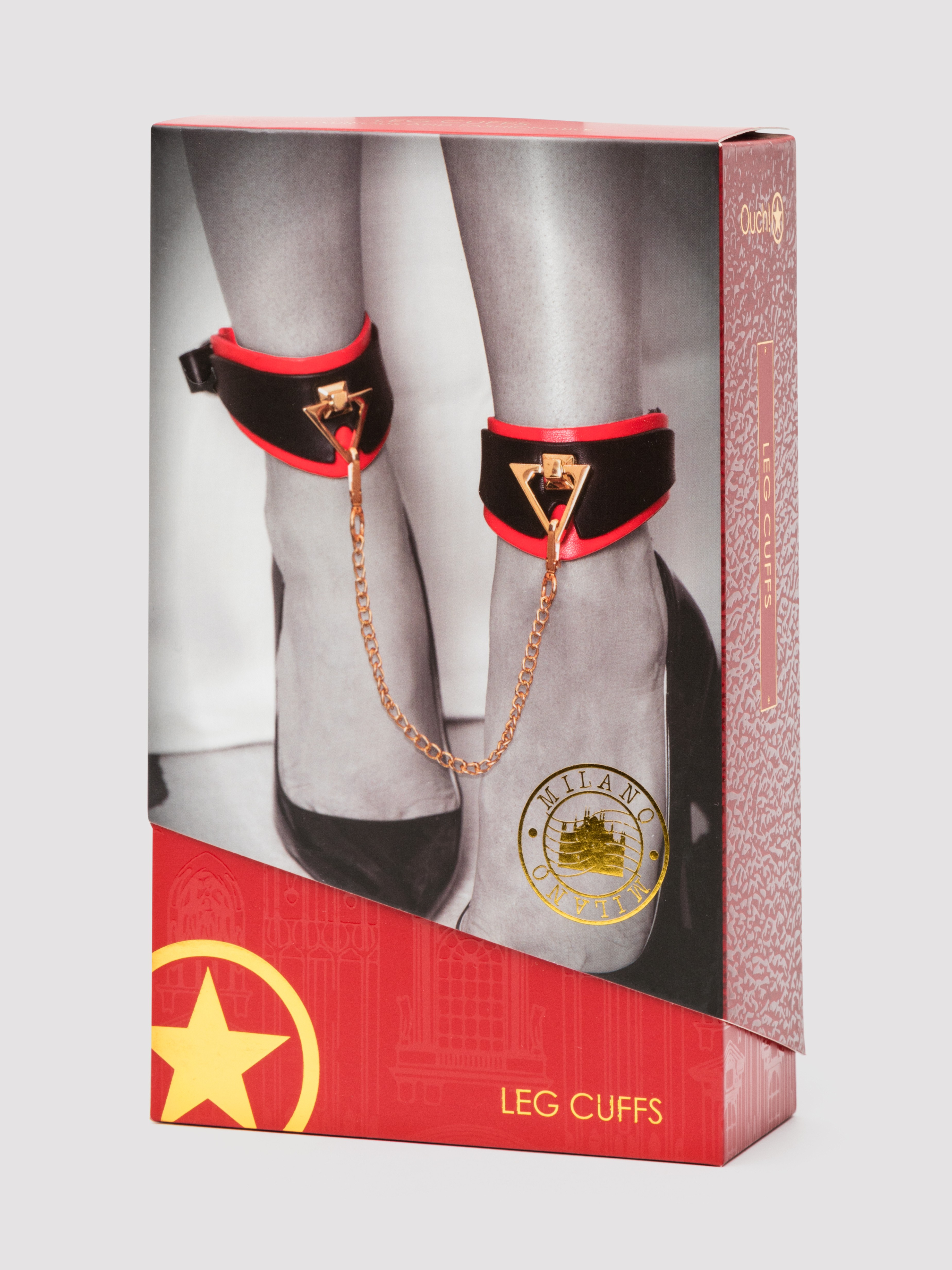 Ouch! Milan Faux Leather Leg Cuffs, Red, hi-res