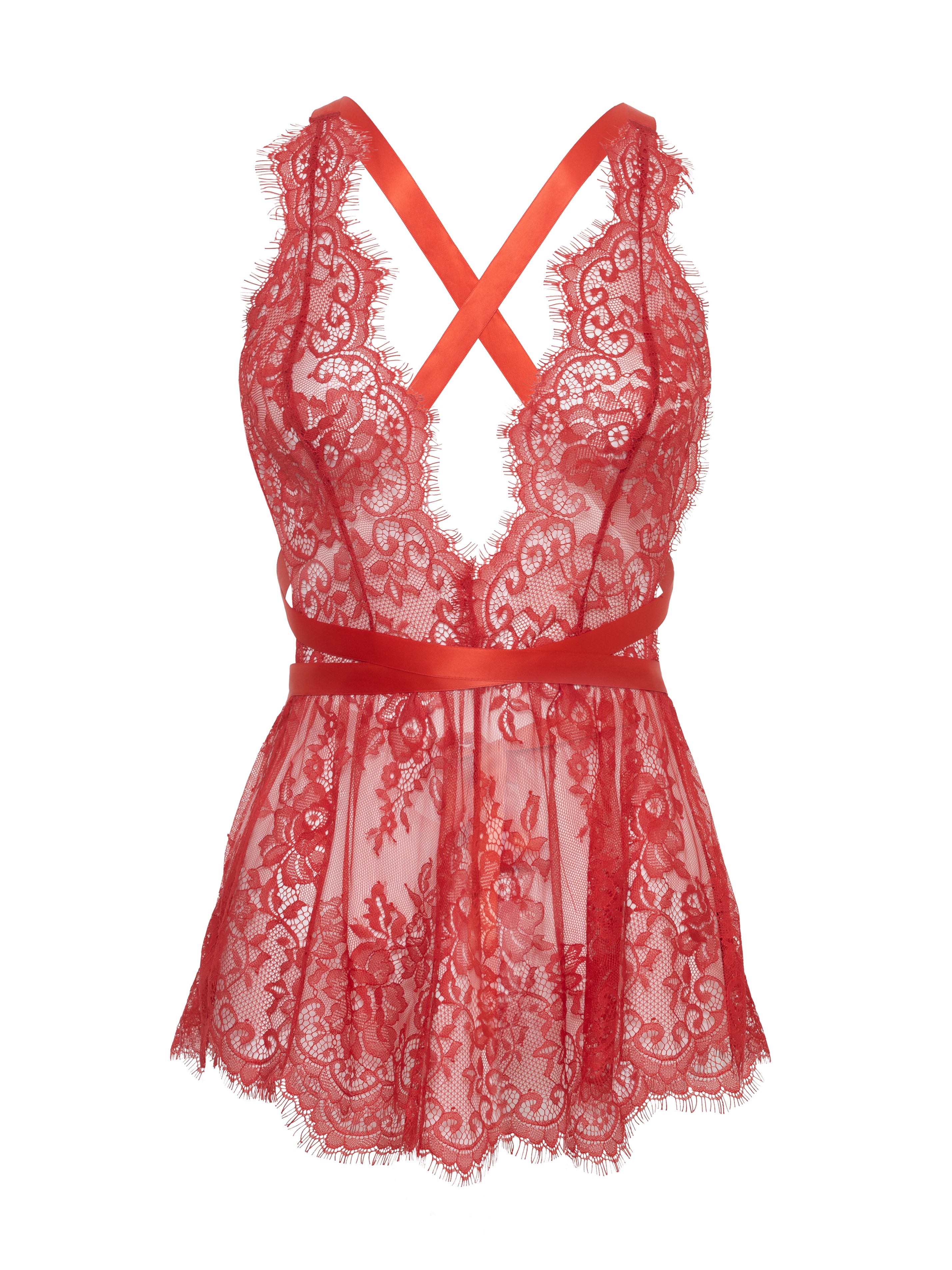 Oh La La Cheri Eyelash Lace Teddy, Red, hi-res