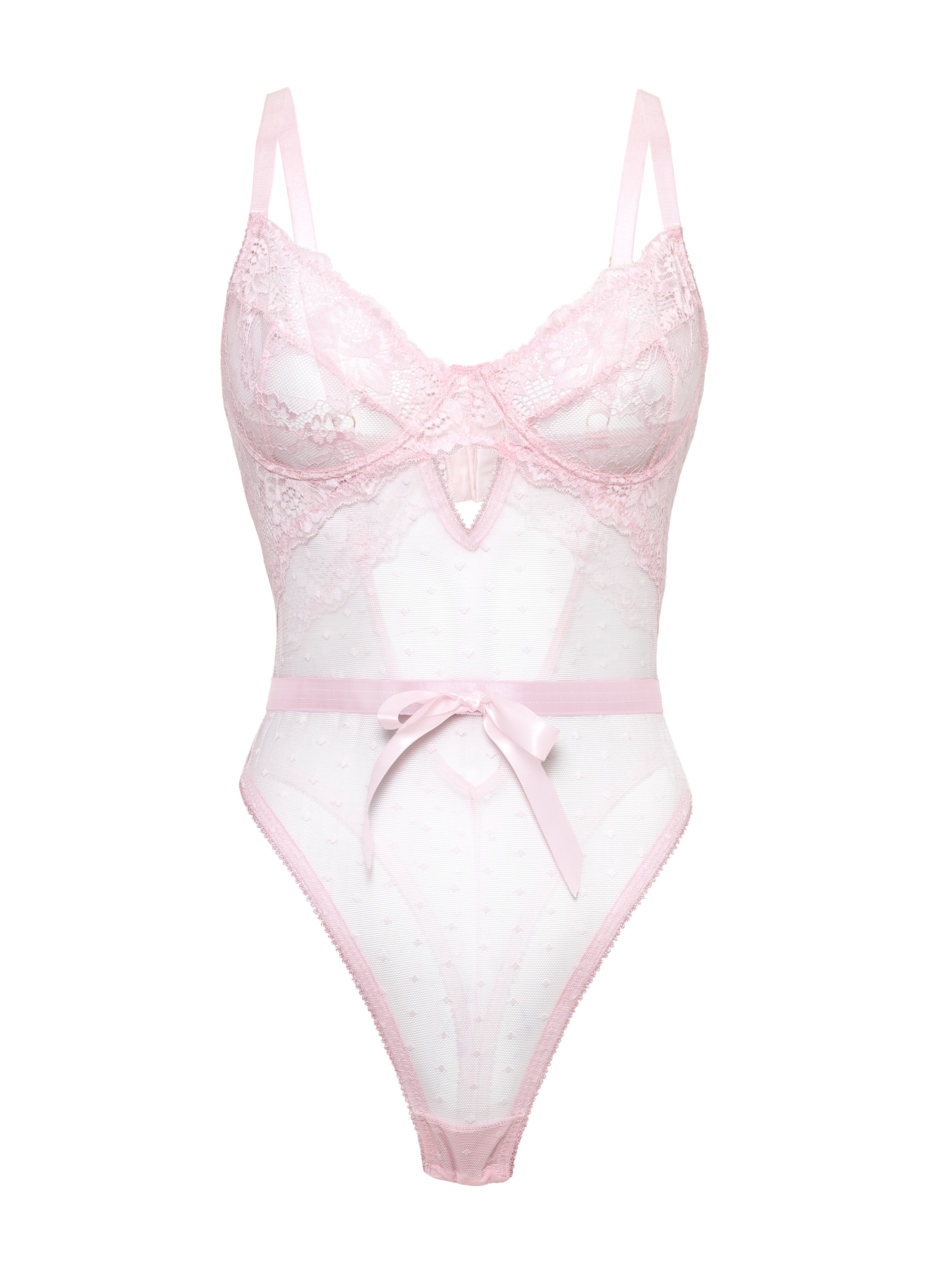 Oh La La Cheri Underwire Polka Dot Bow Body, Pink, hi-res