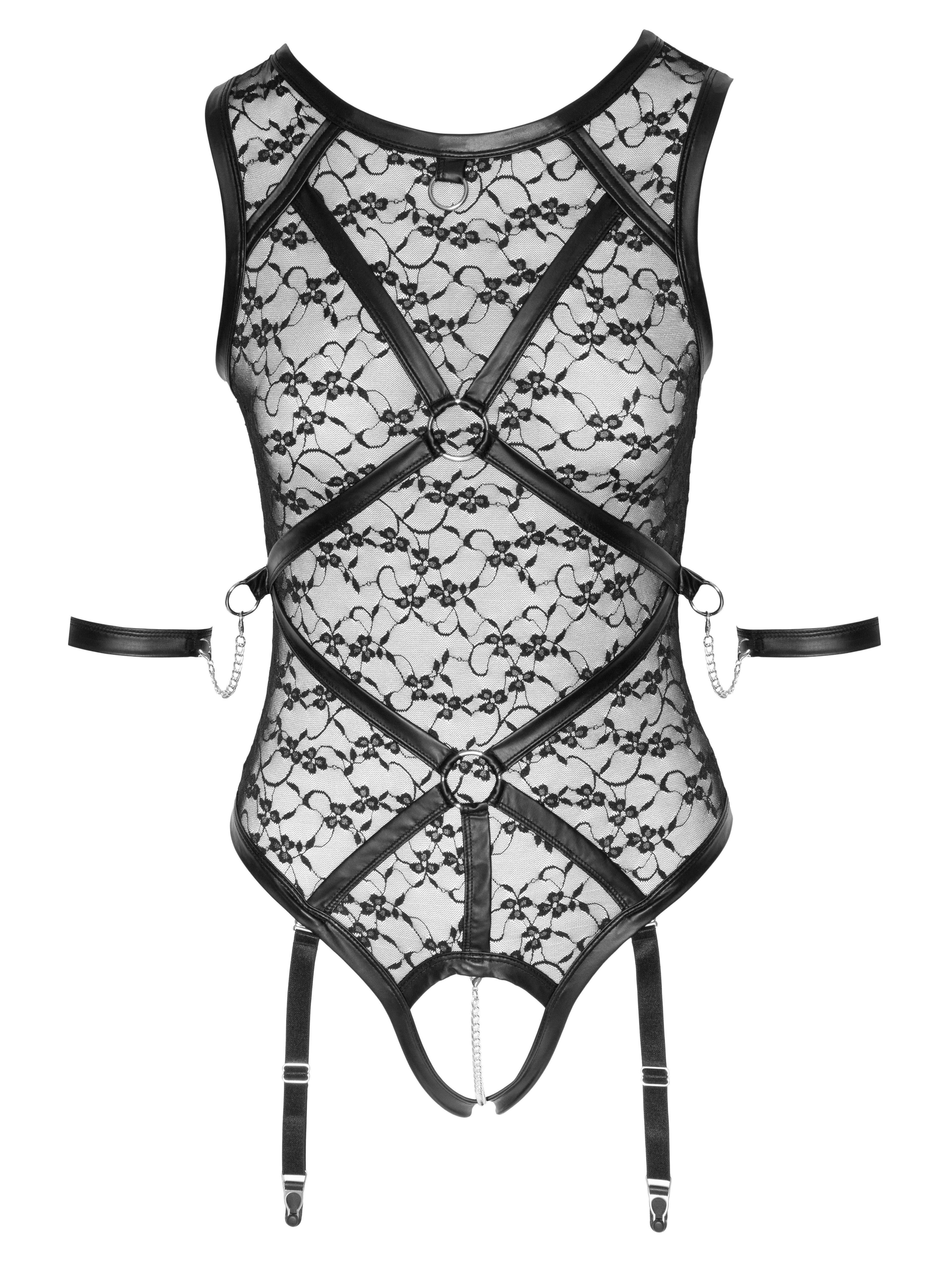 Cottelli Lace Crotchless Restraint Body, Black, hi-res