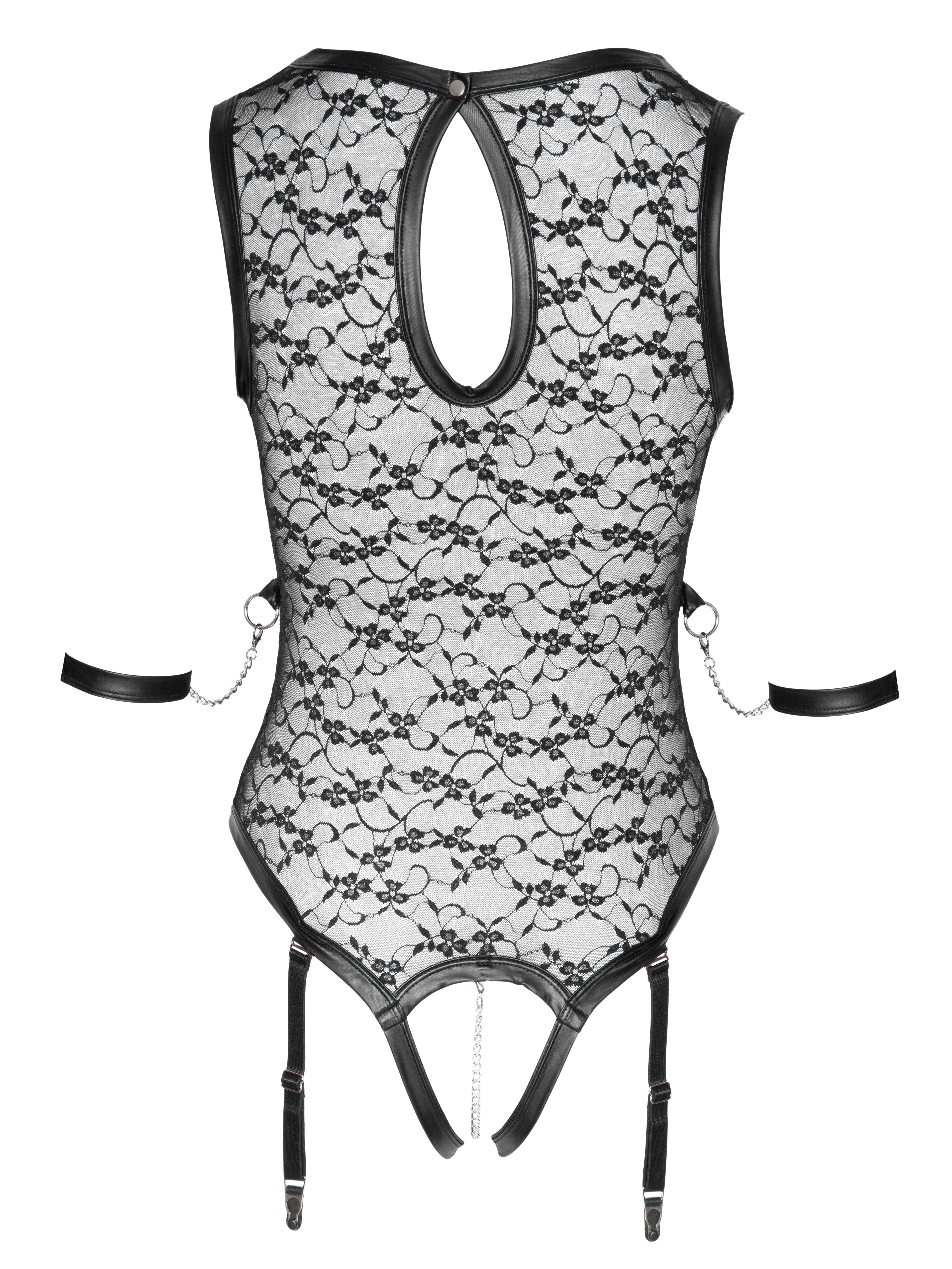 Cottelli Black Lace Crotchless Restraint Body, Black, vanilla