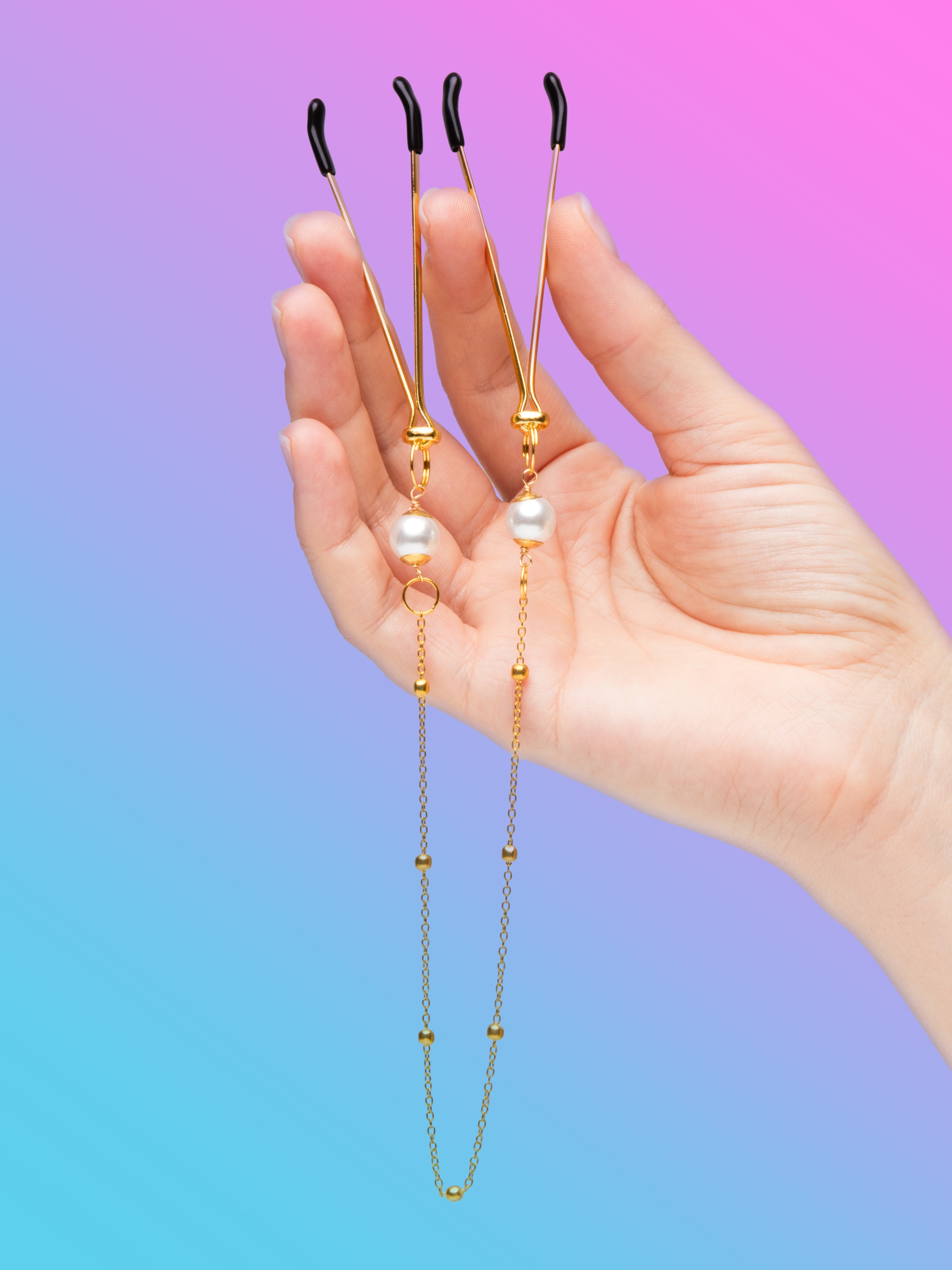 Taboom Nipple Play Tweezers Pearl & Deluxe Chain, Gold, hi-res