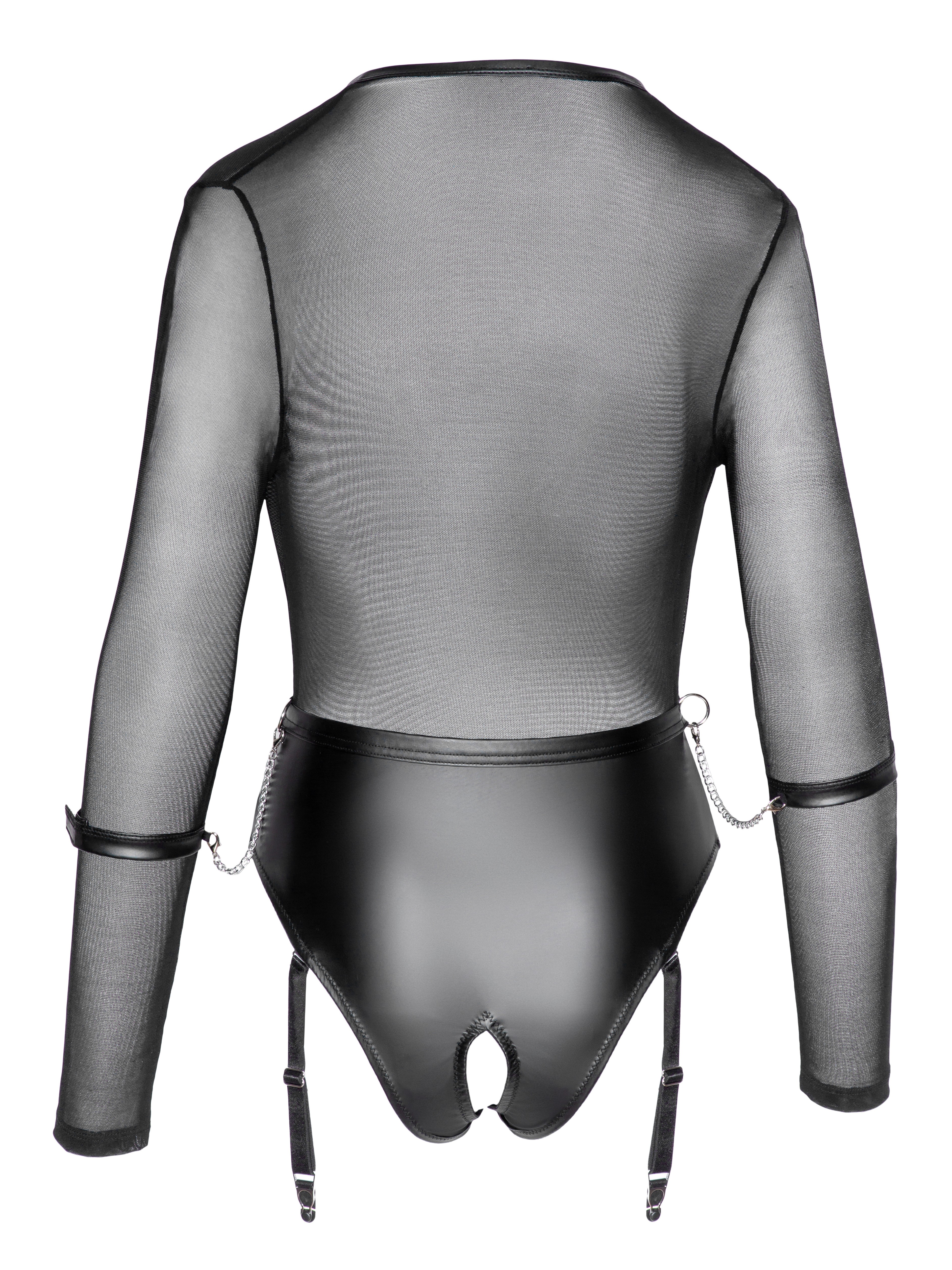 Cottelli Mesh & Wetlook Long Sleeve Crotchless Restraint Body, Black, hi-res