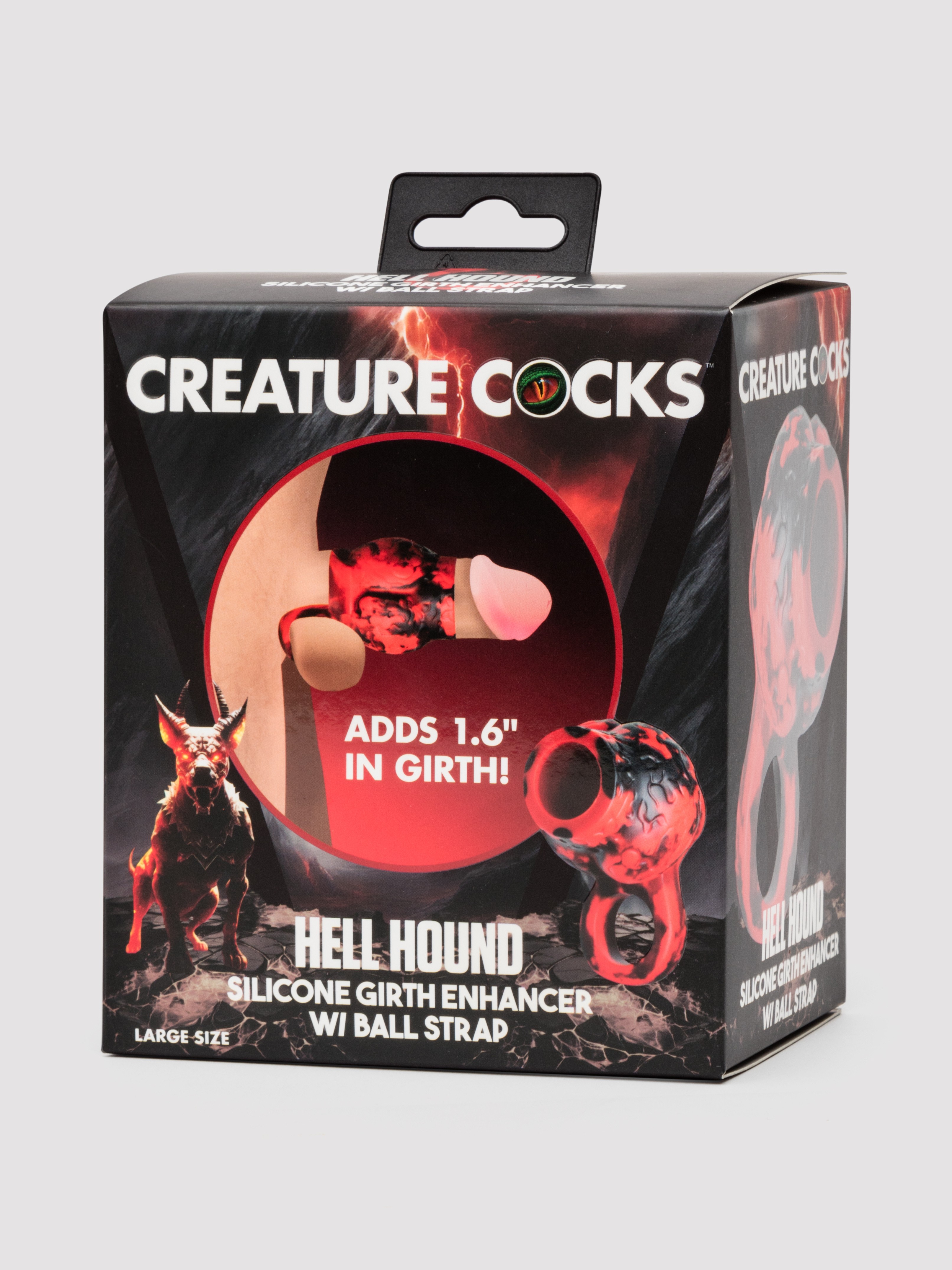 Creature Cocks Hell Hound Silicone Penis Sleeve and Ball Stretcher, Red, hi-res
