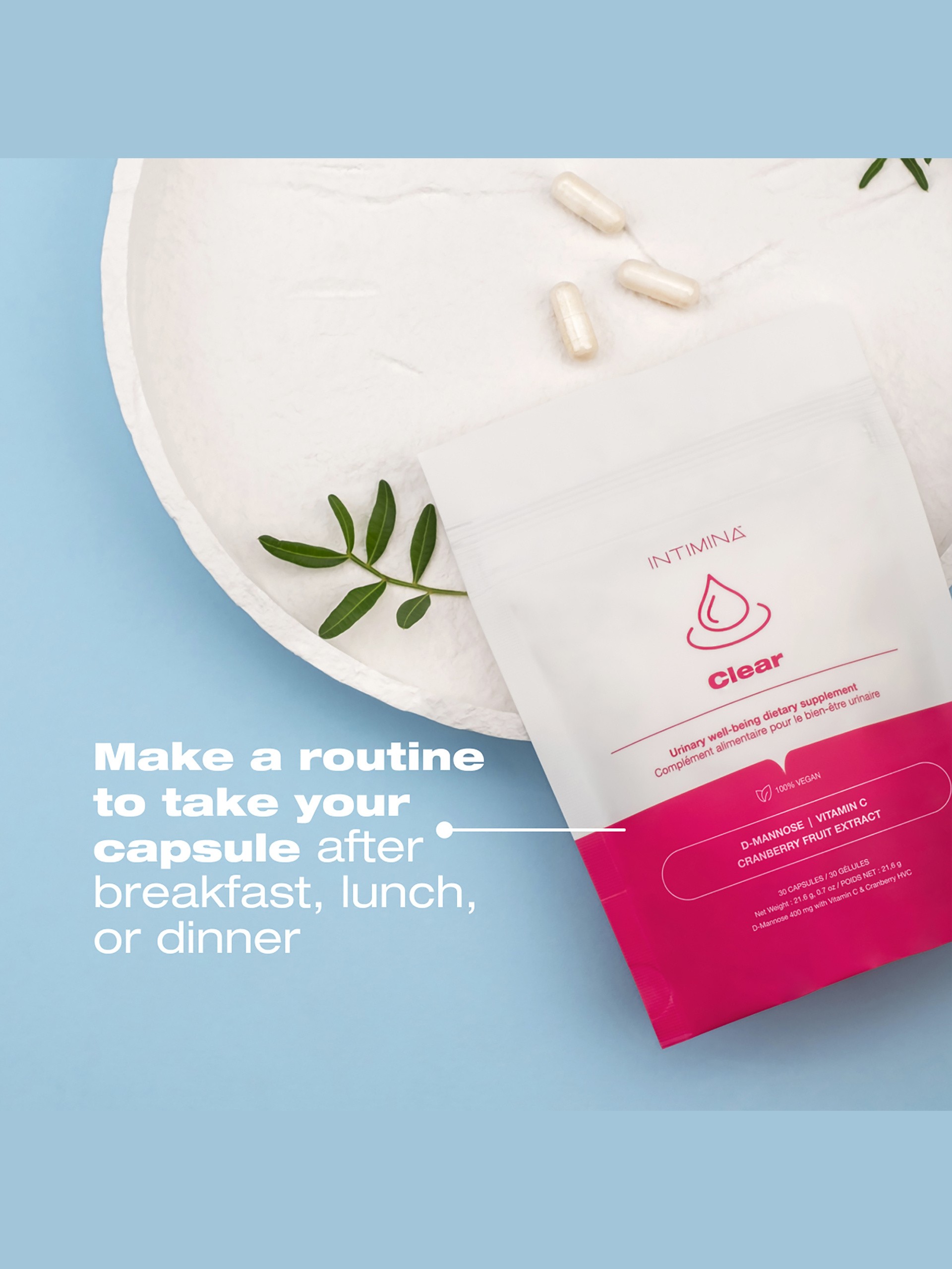 Intimina Clear Urinary Wellbeing Supplement for Her (x30 Capsules), , hi-res