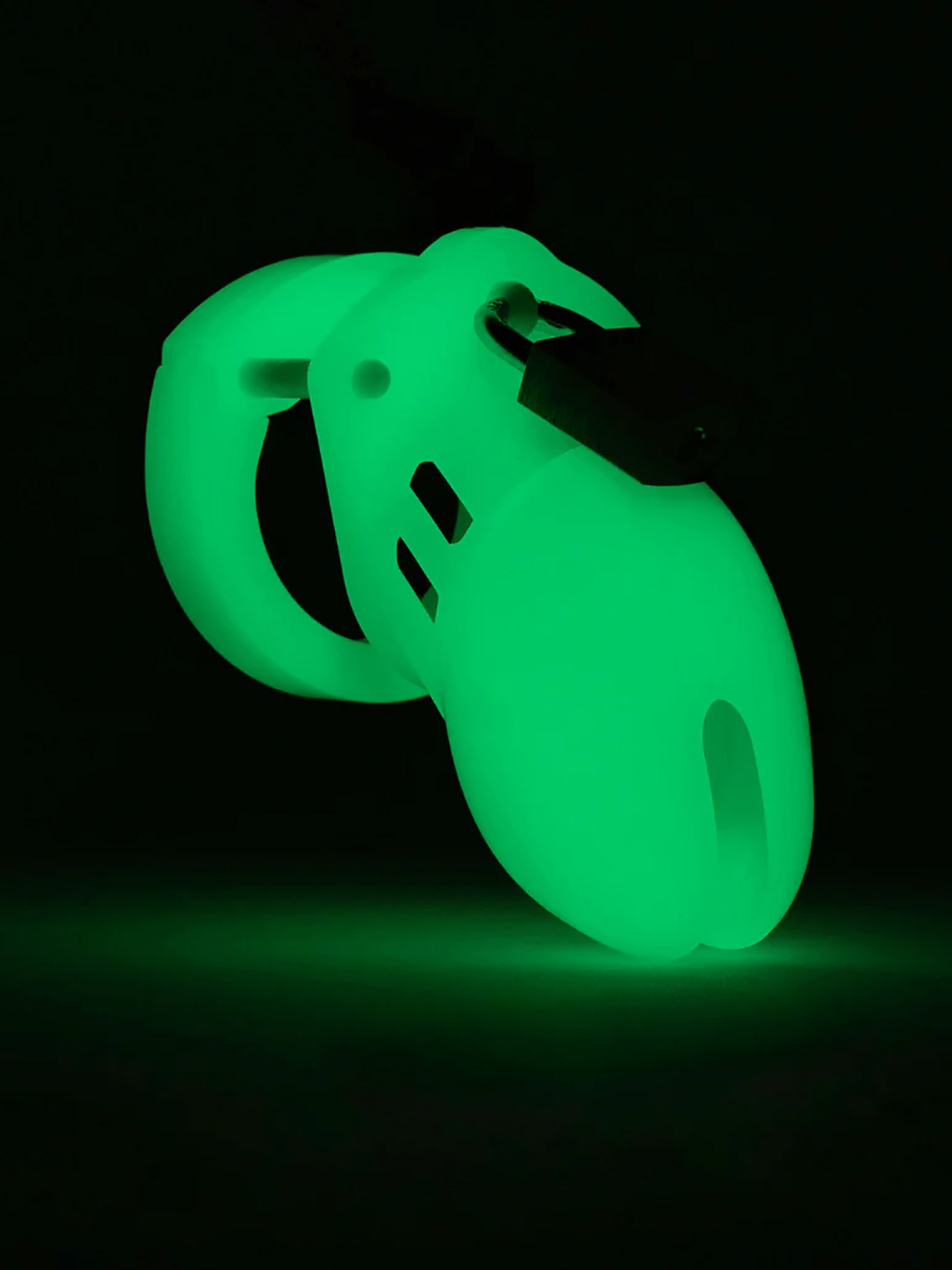 CB-6000S Short Male Glow-In-The-Dark Chastity Cage Kit, Green, hi-res