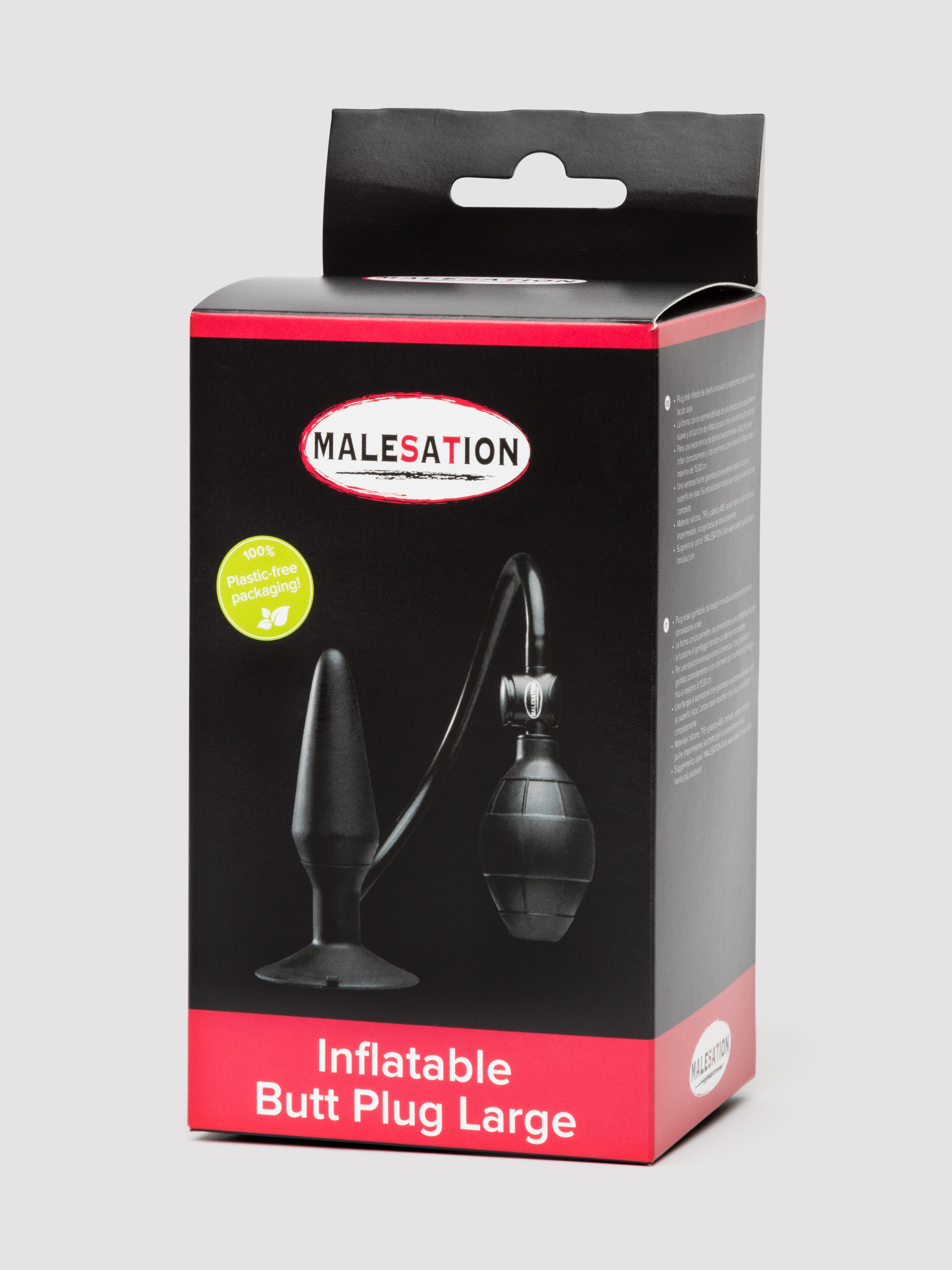 Inflatable Silicone Large Butt Plug, Black, hi-res