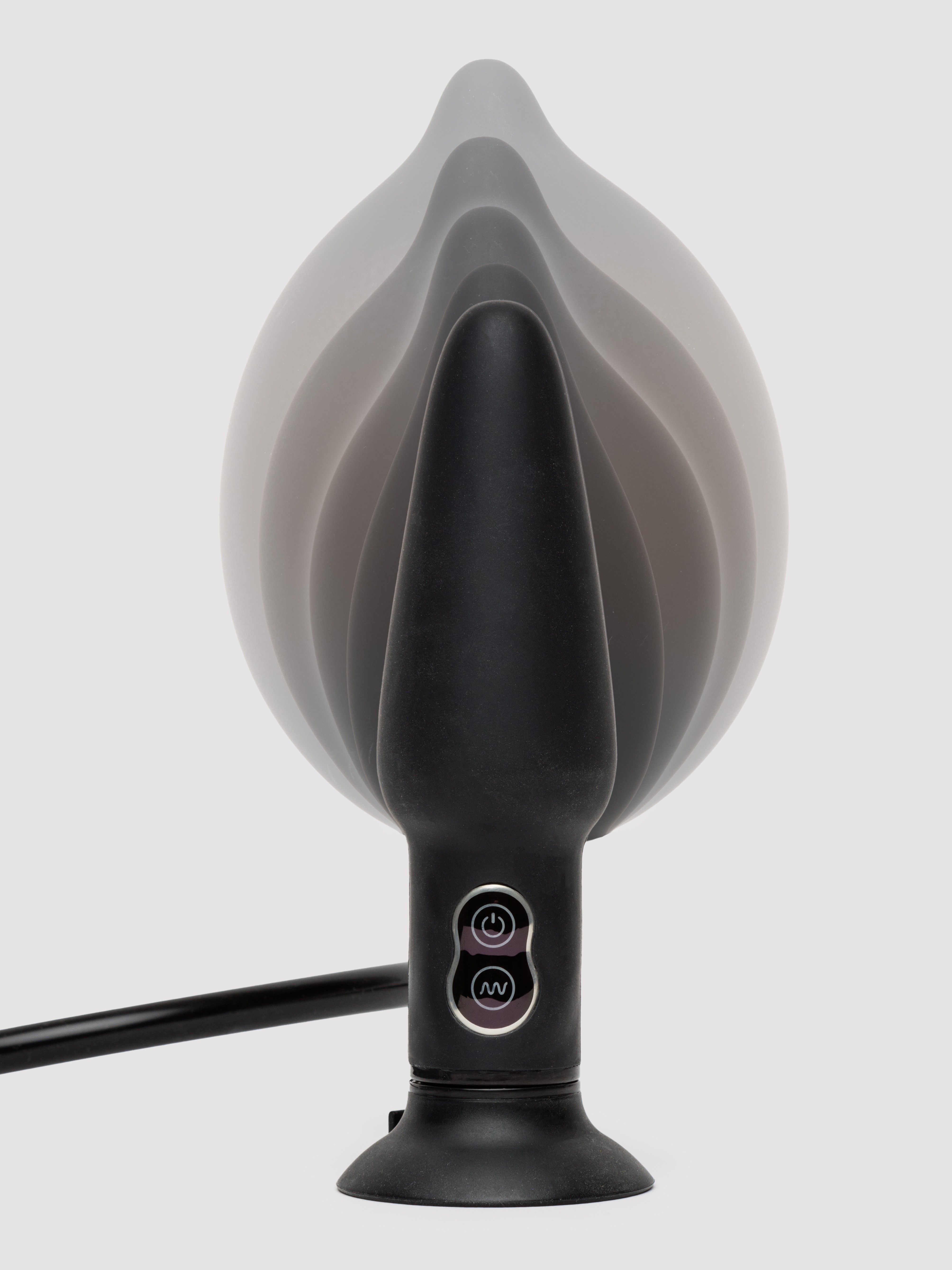 Inflatable Vibrating Silicone Large Butt Plug, Black, hi-res