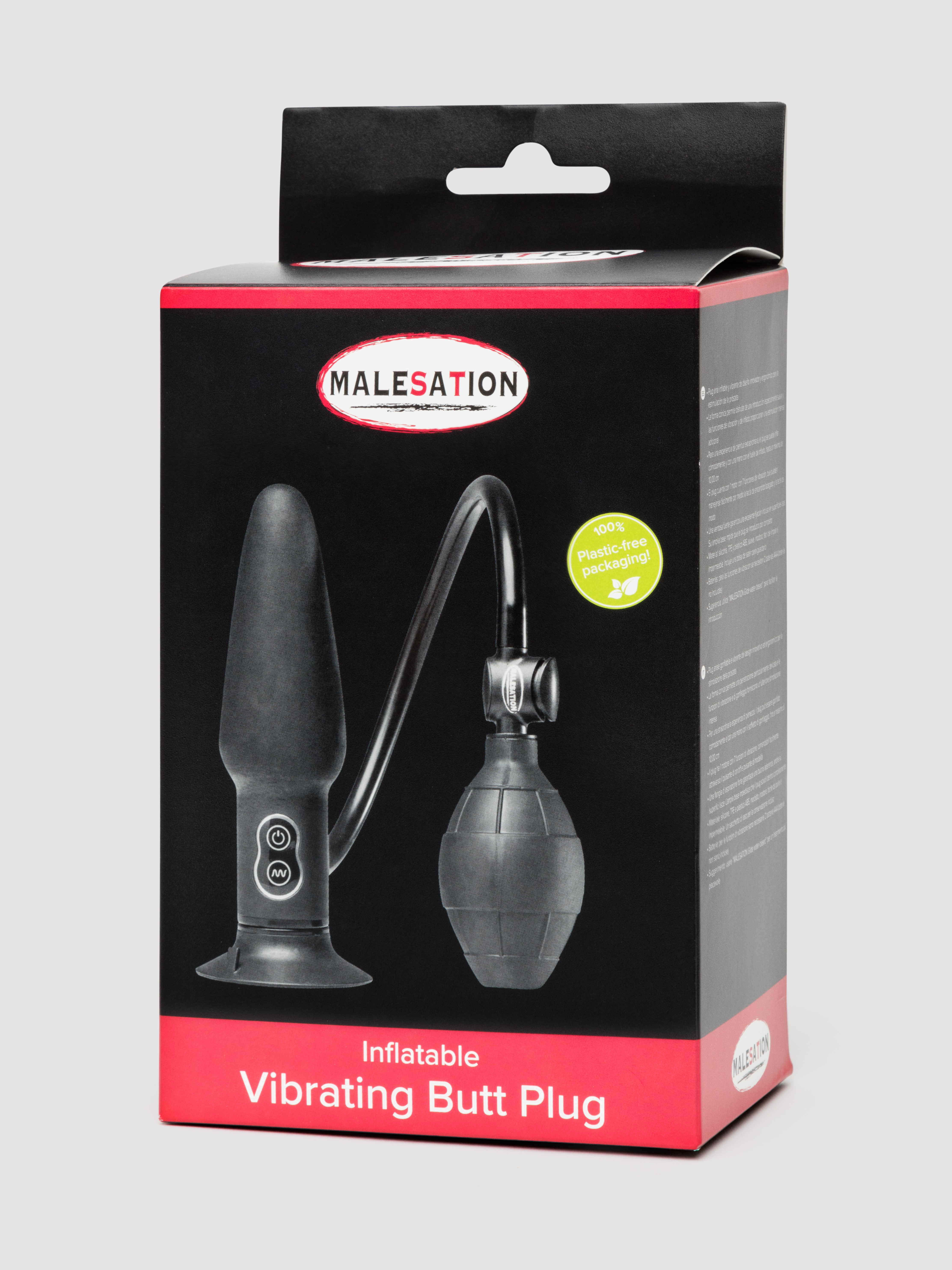 Inflatable Vibrating Silicone Large Butt Plug, Black, hi-res