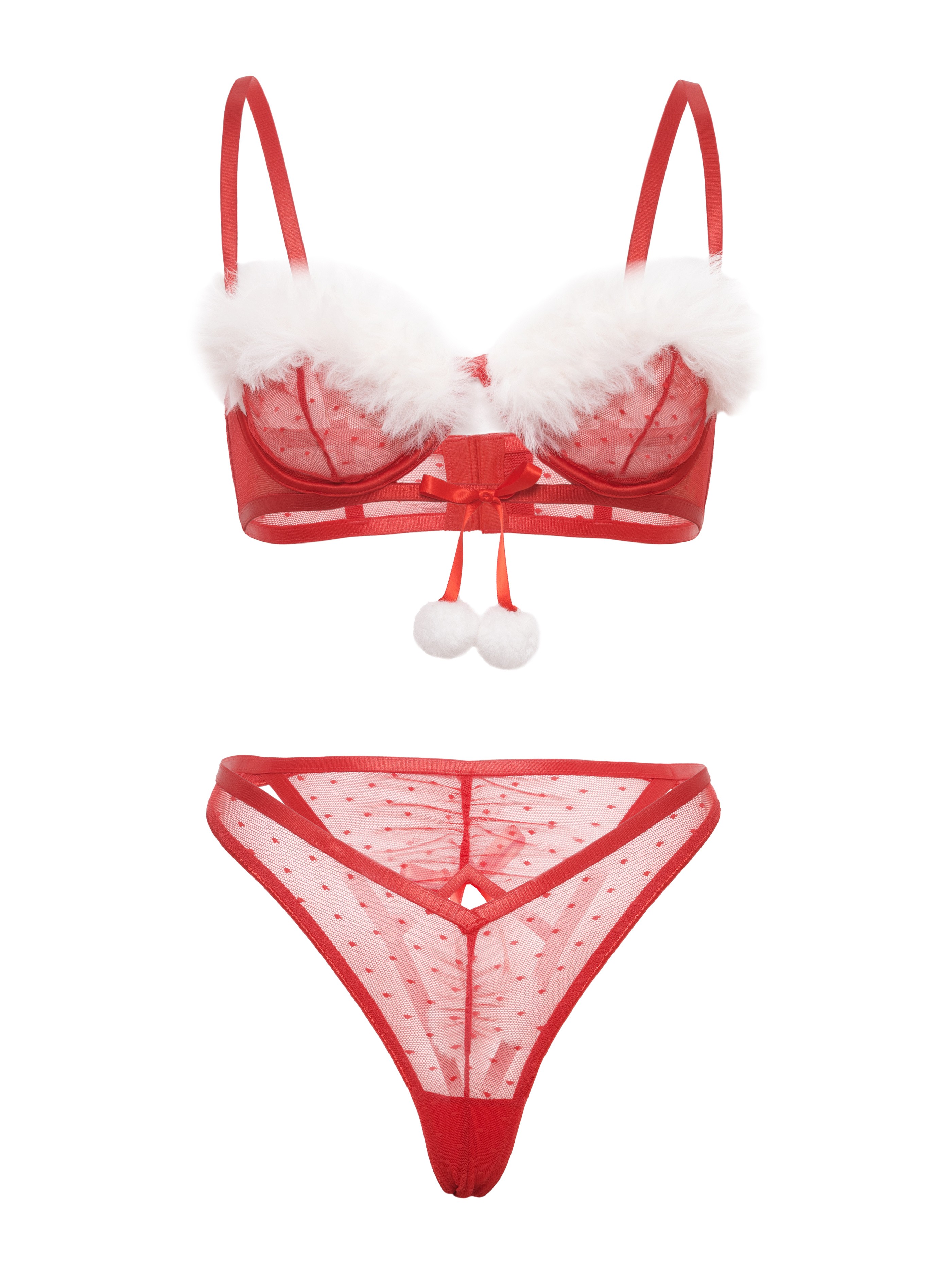 Oh La La Cheri Red Underwire Sexy Santa Bra Set, Red, hi-res