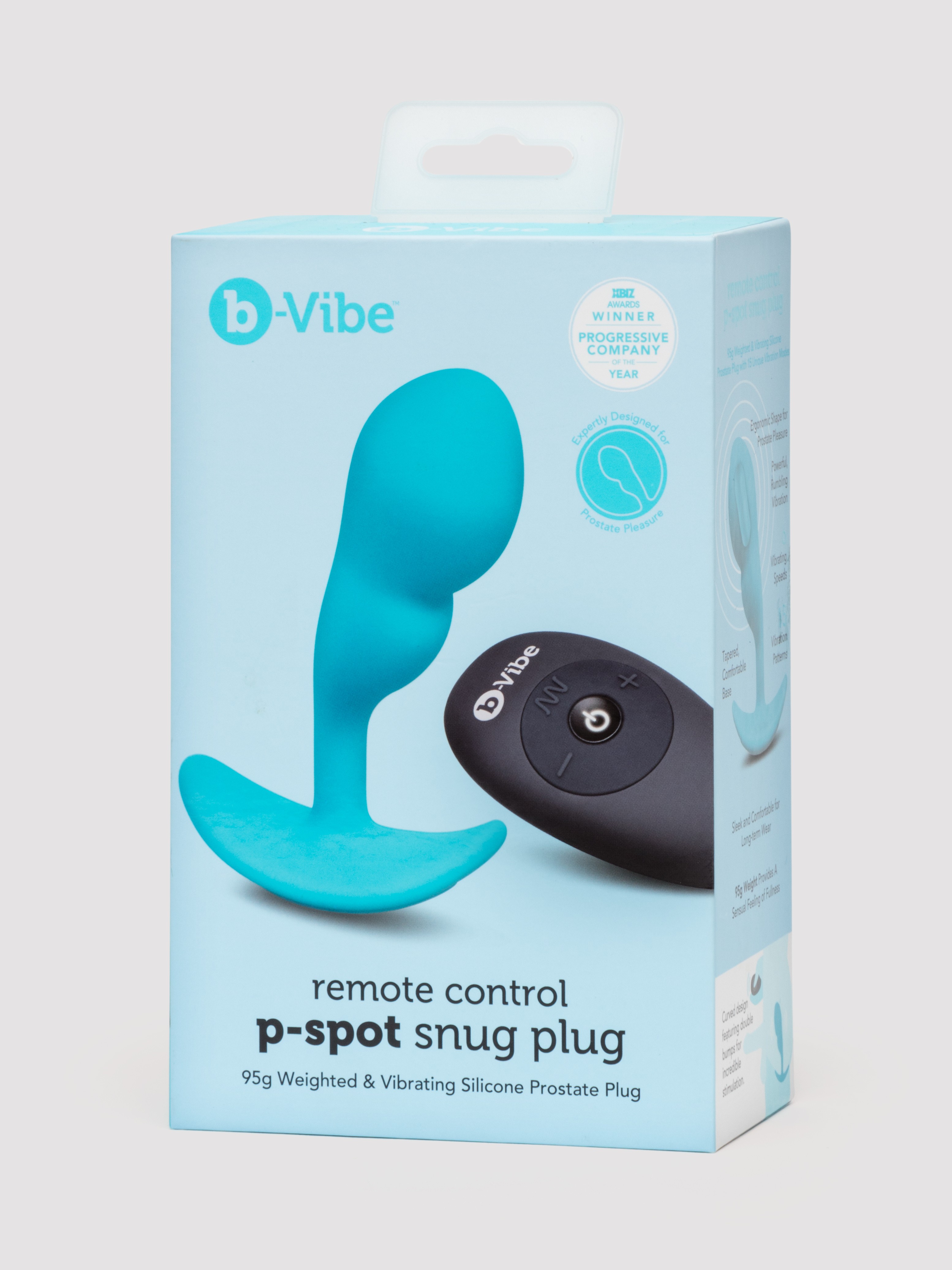B-Vibe P-Spot Snug Plug Remote Control Silicone Weighted Prostate Plug 95g, Blue, hi-res