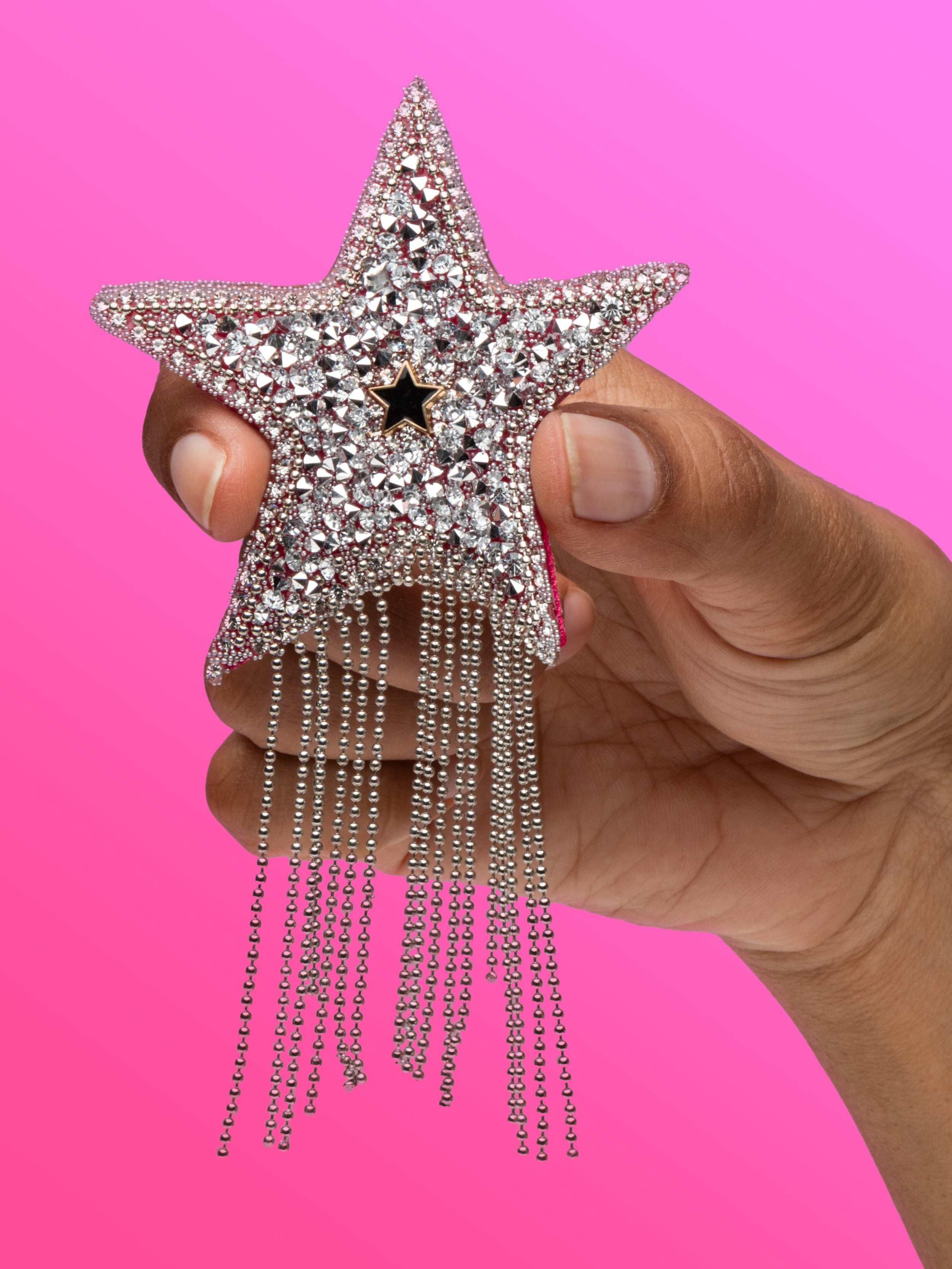 Coquette Silver Star Rhinestone Tassel Pasties, Silver, hi-res