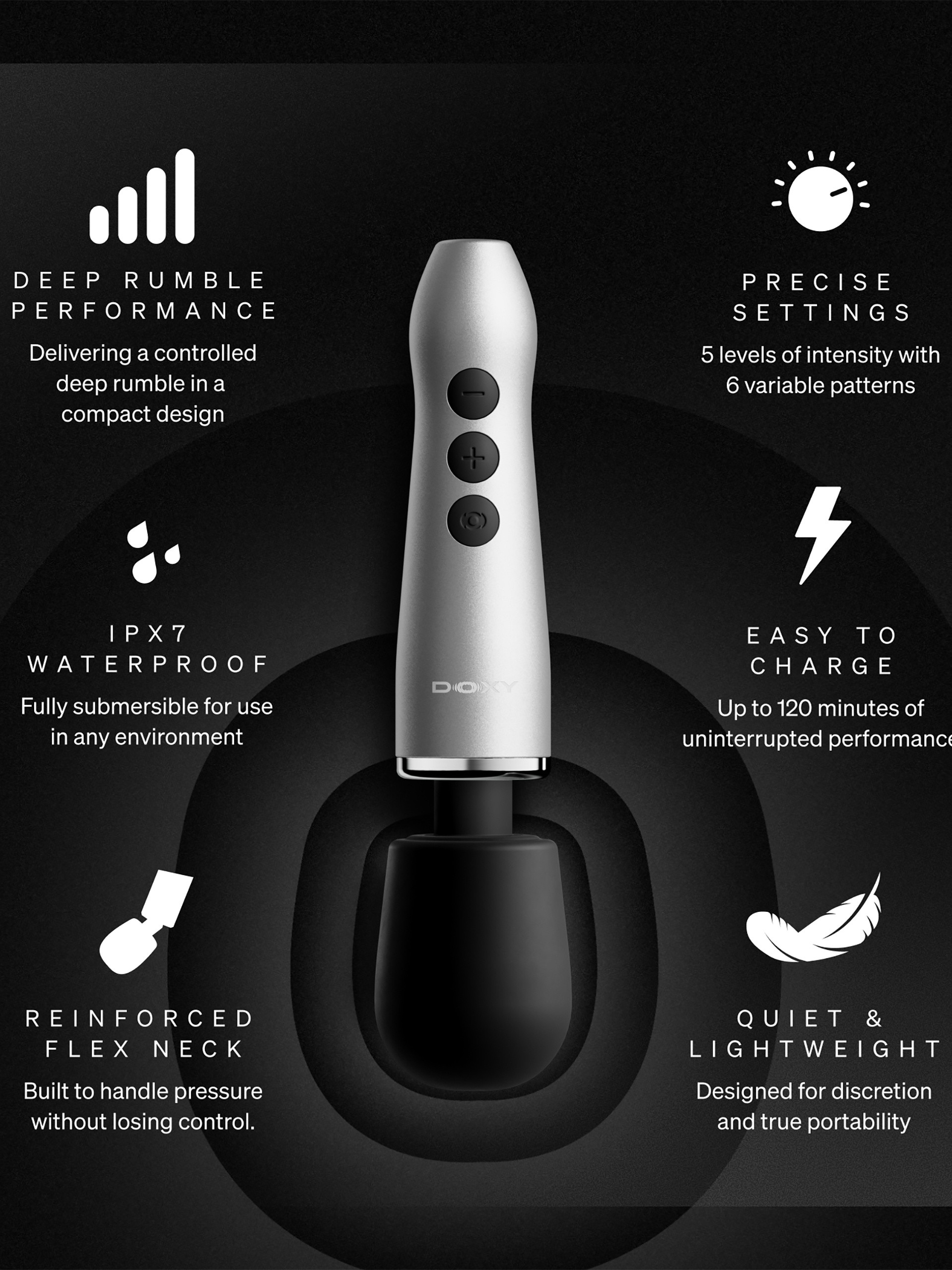 Doxy Go Extra Powerful Rechargeable Travel Mini Wand Massager, Silver, hi-res