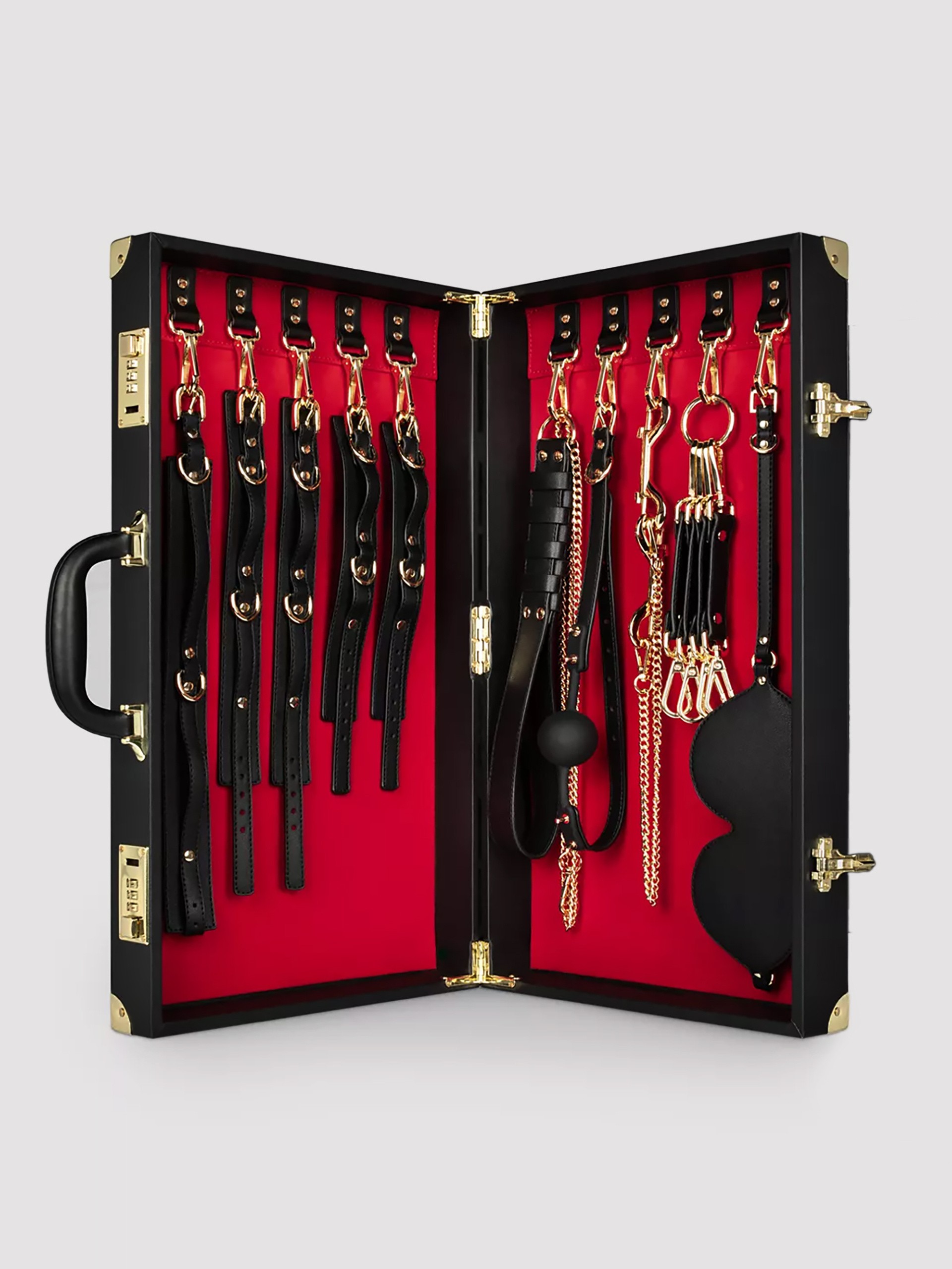 Bedroom Fantasies Faux Leather Luxury Bondage Suitcase (13 Pieces), Black, hi-res