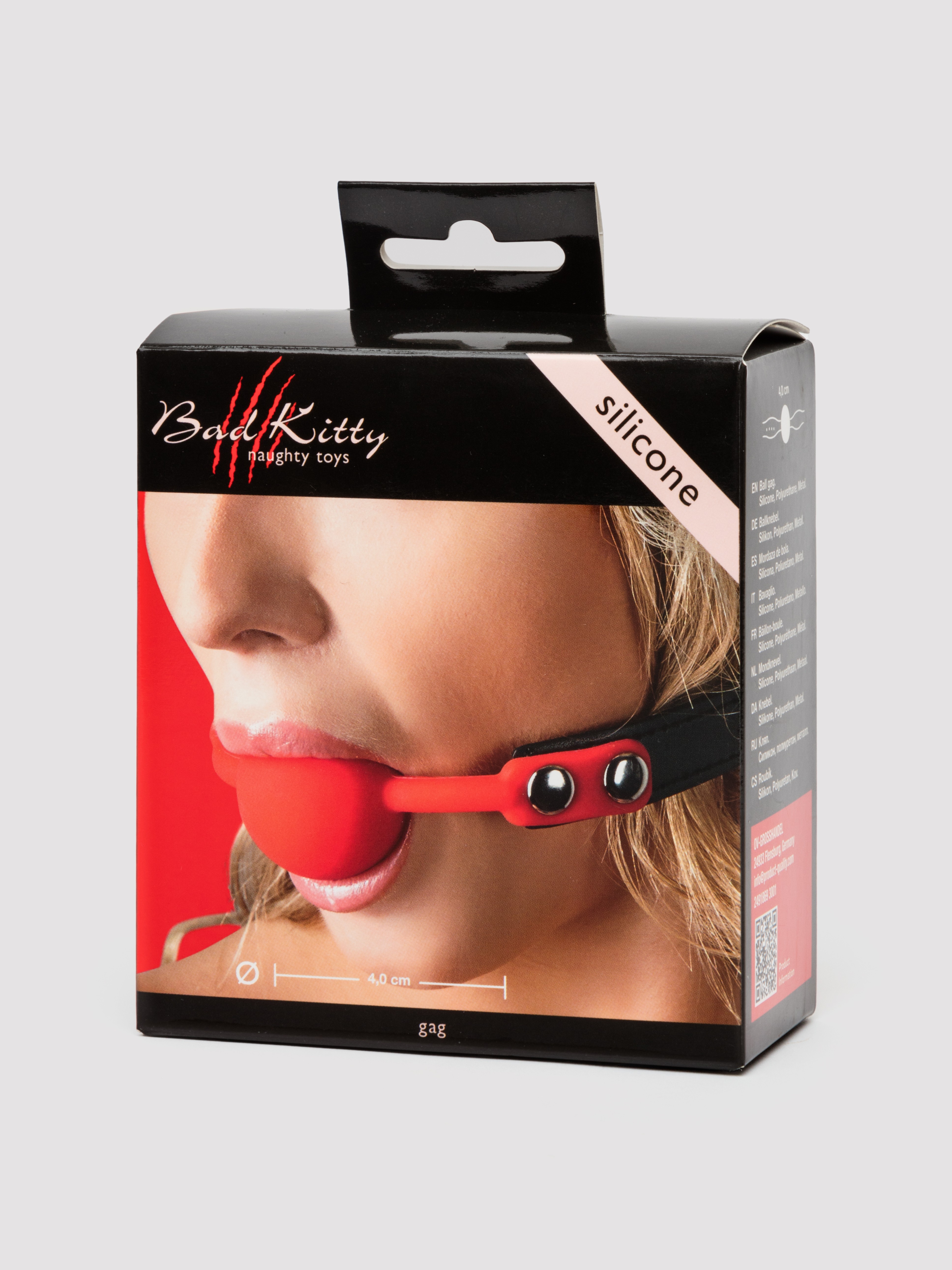 Bad Kitty Silicone and Faux Leather Ball Gag, Red, hi-res