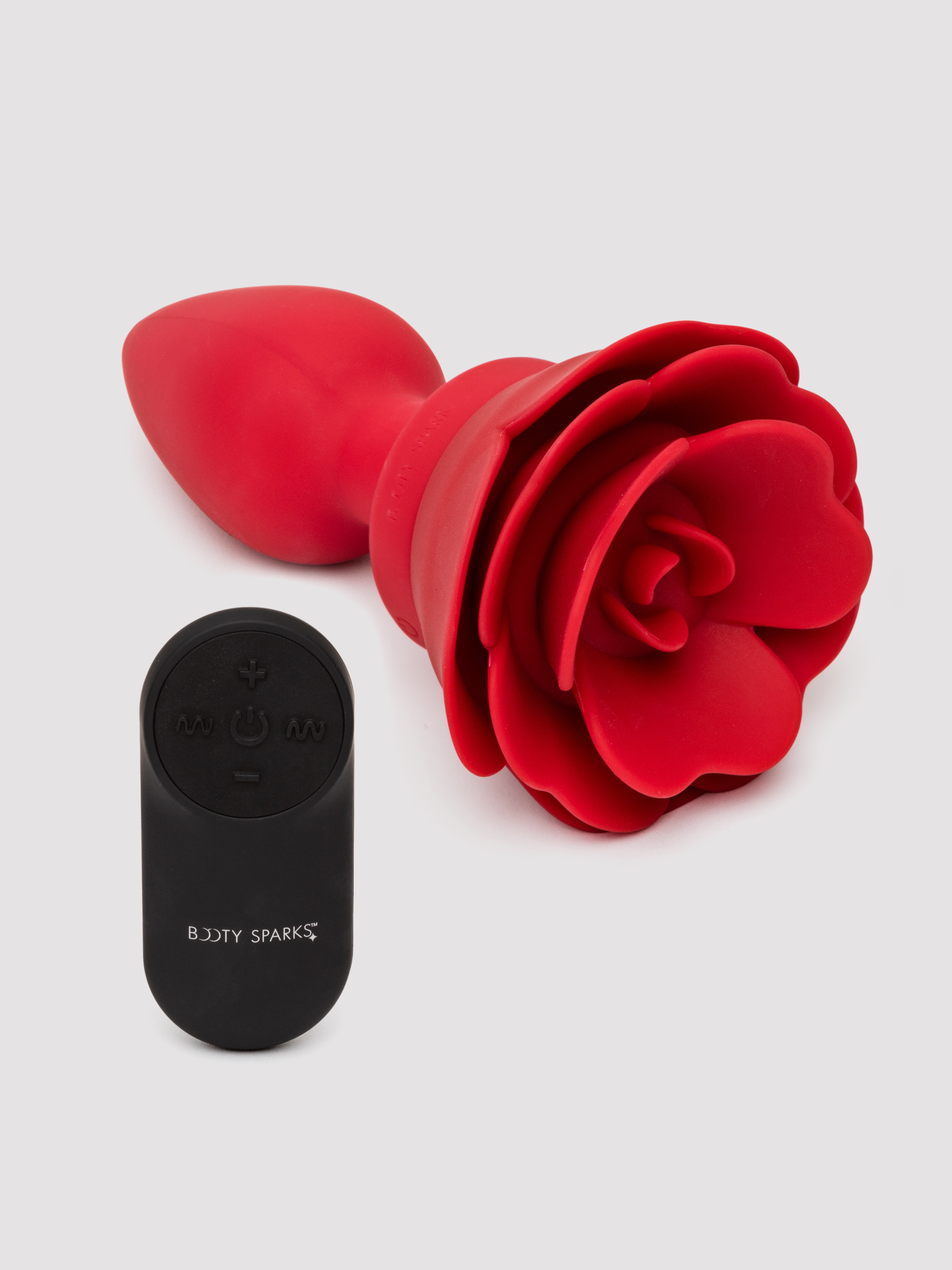 Image of Silicone Vibrating Red Rose Butt Plug with Remote Control - Red