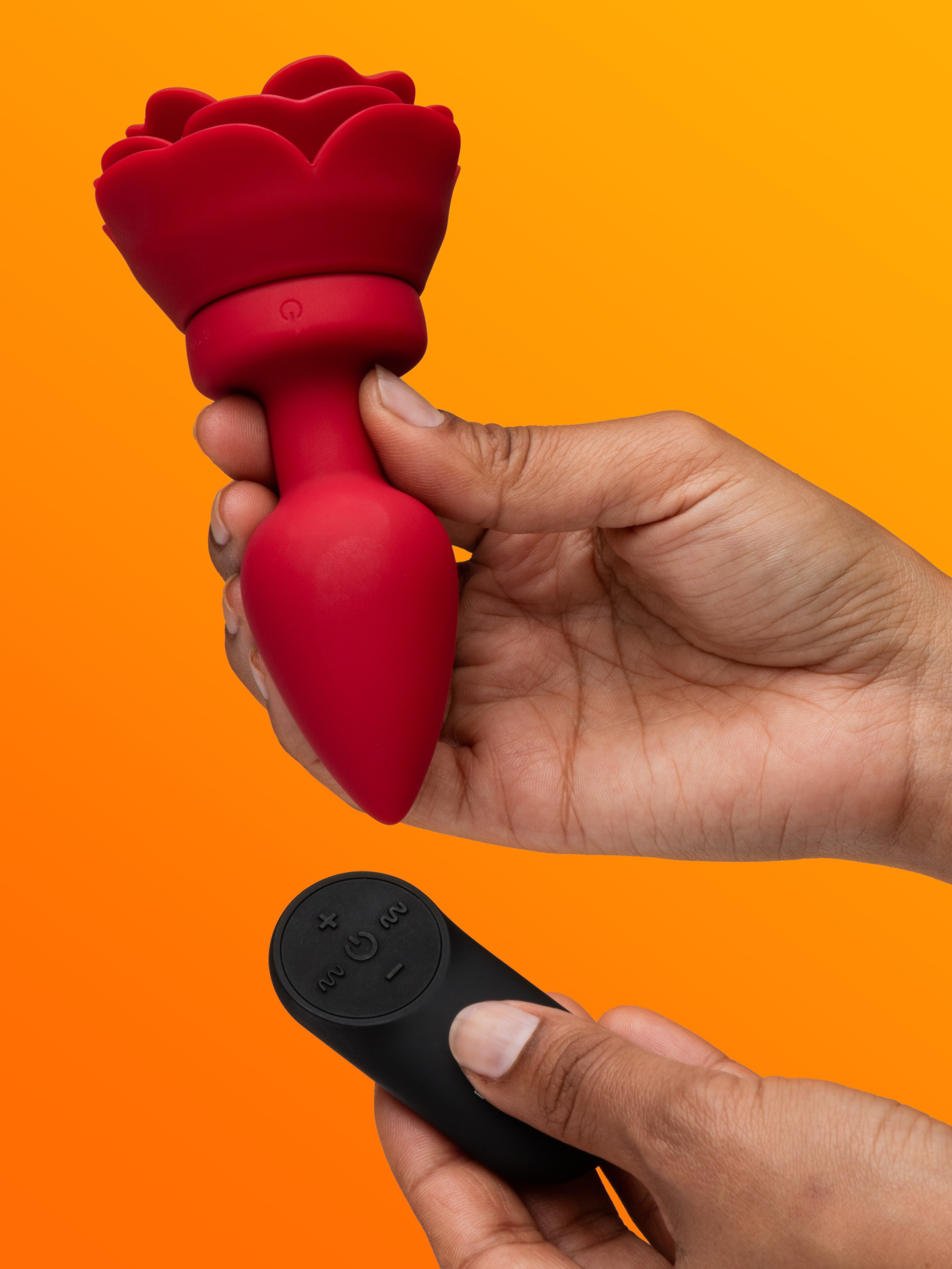 Silicone Vibrating Red Rose Butt Plug with Remote Control, Red, hi-res