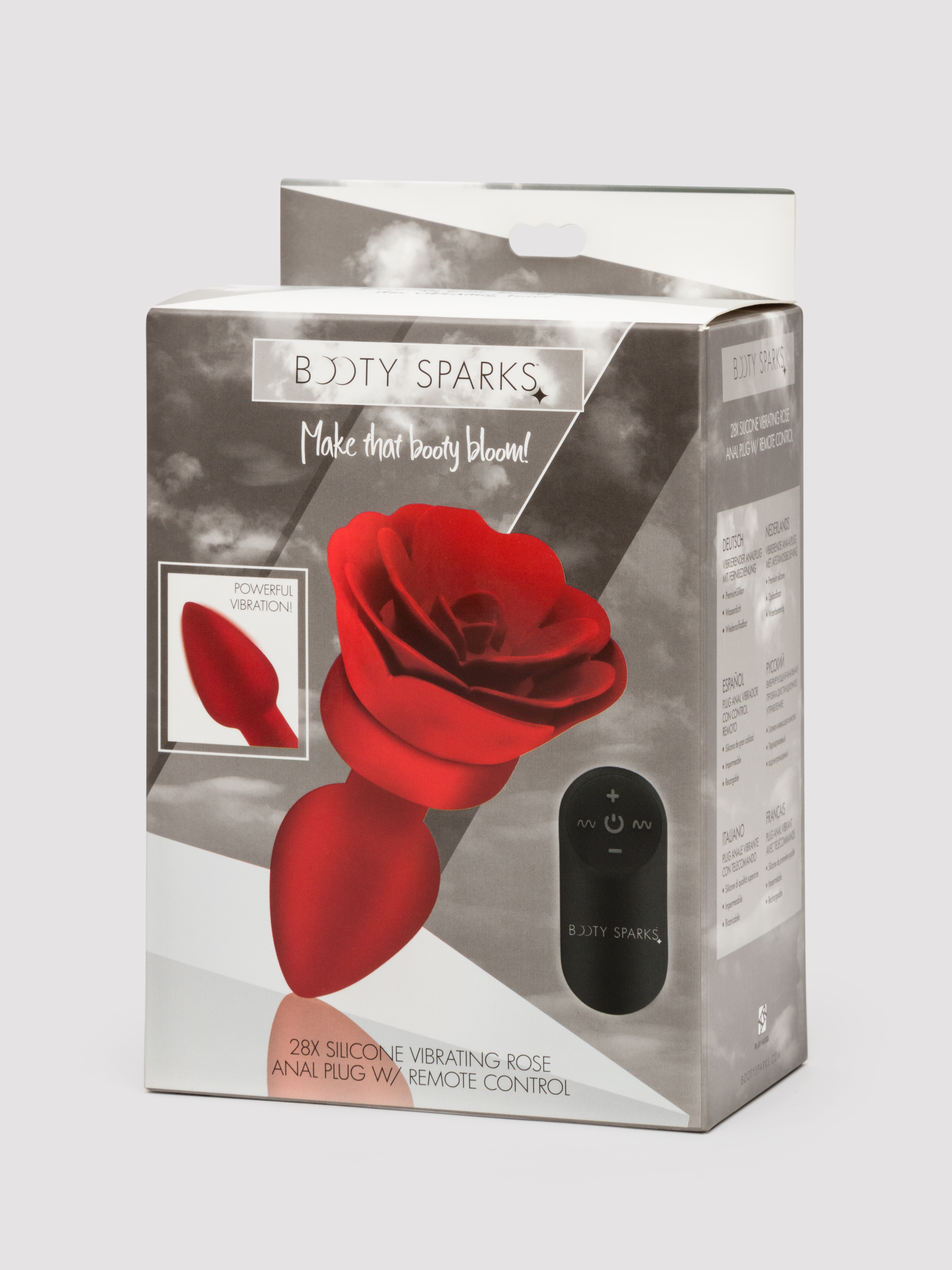 Silicone Vibrating Red Rose Butt Plug with Remote Control, Red, hi-res
