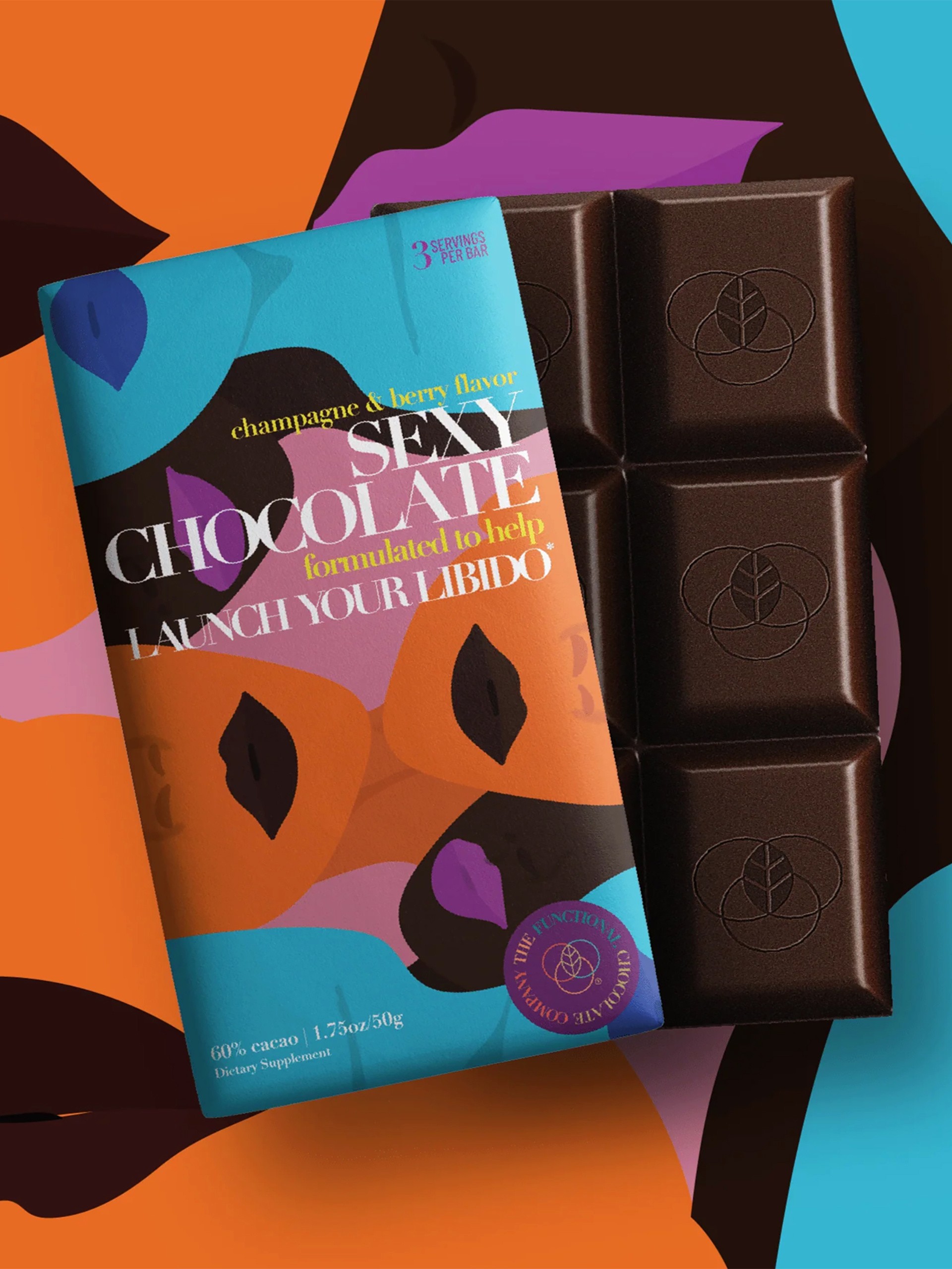 Sexy Champagne & Berry Chocolate Bar for Libido 50g, , hi-res