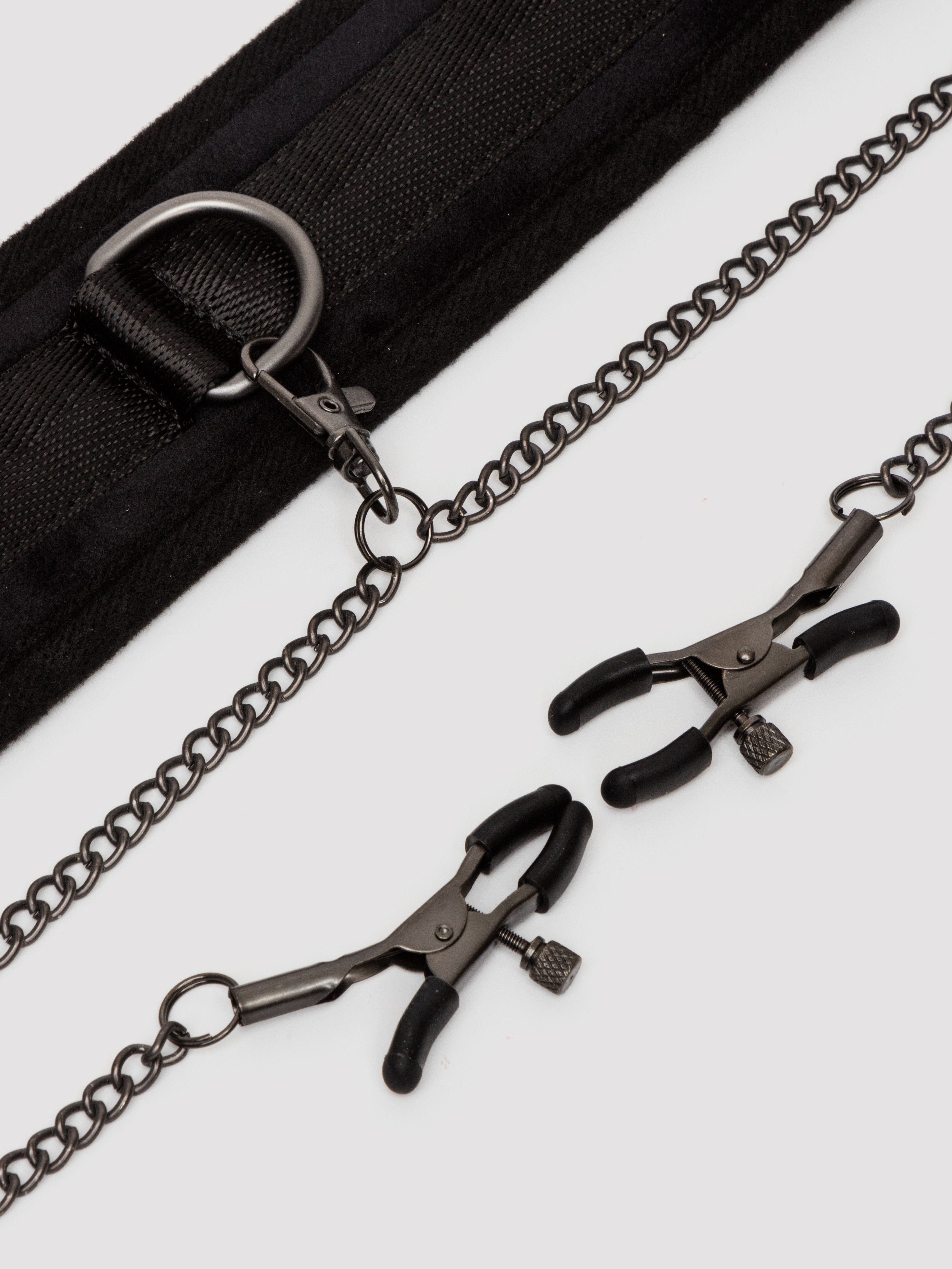 SEI MIO Twin Tweaks Velvet Collar with Nipple Clamps, Black, hi-res