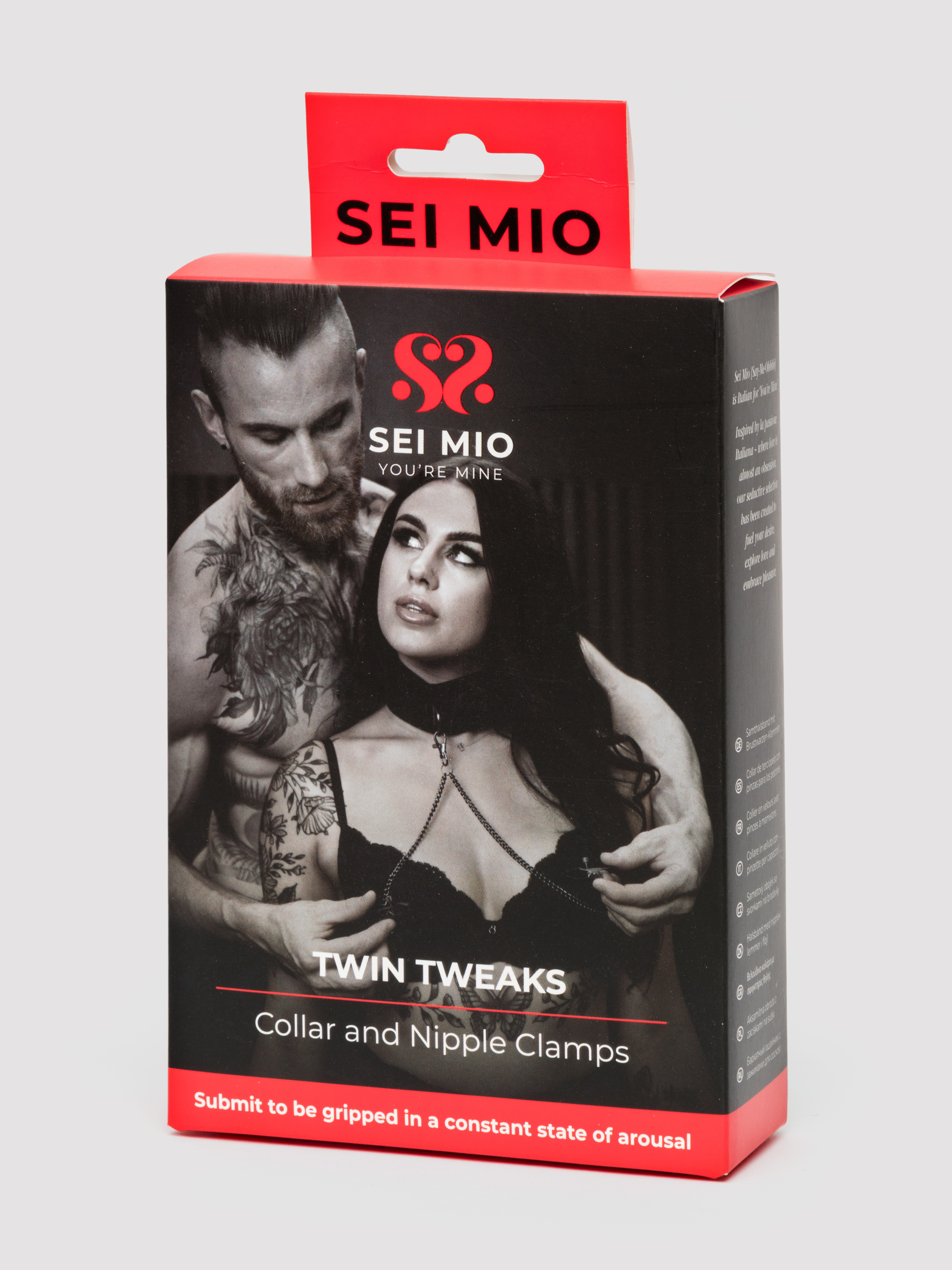 SEI MIO Twin Tweaks Velvet Collar with Nipple Clamps, Black, hi-res