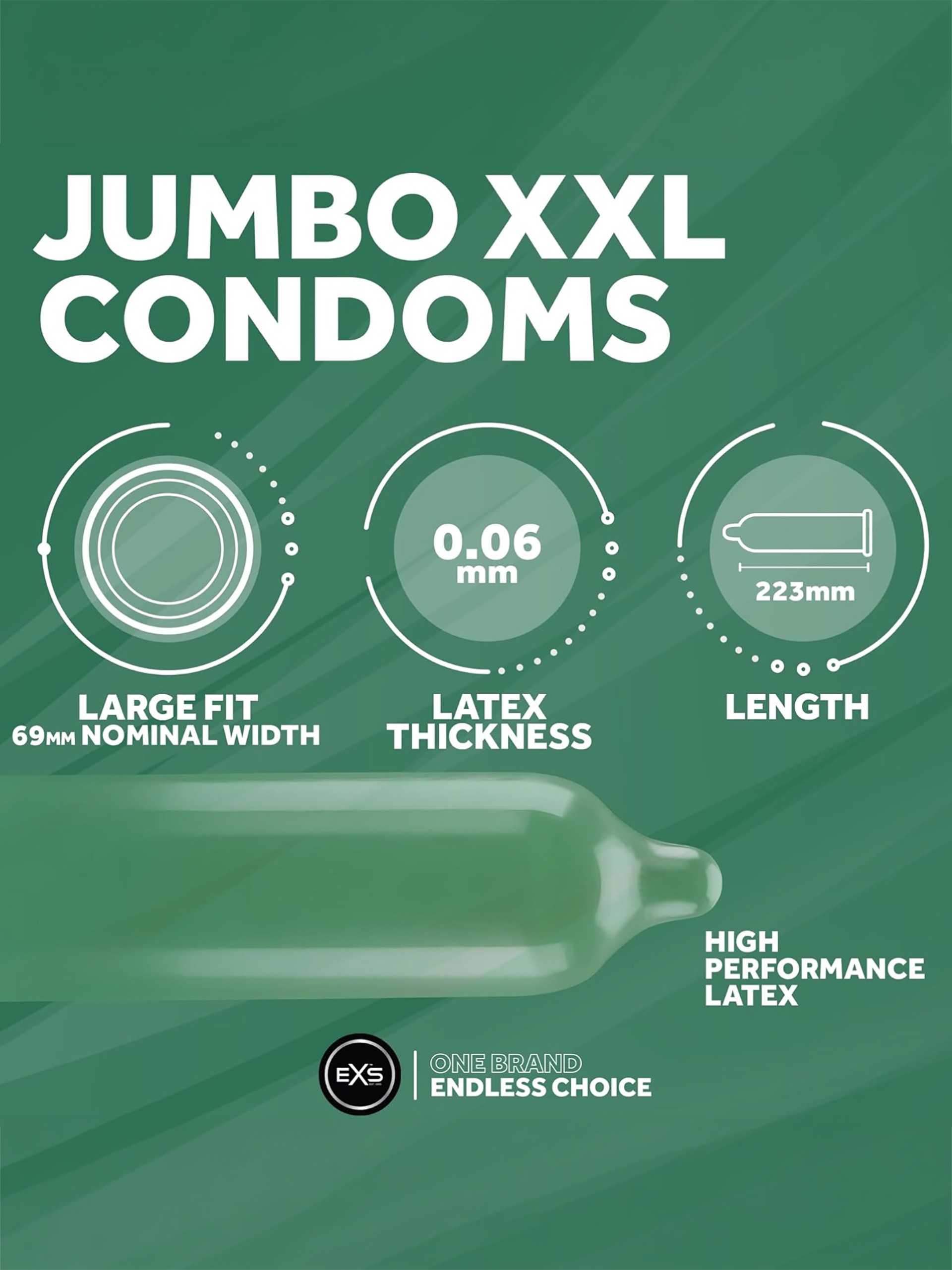 EXS Jumbo Extra Large Condoms Size 69mm (12 Pack), , hi-res