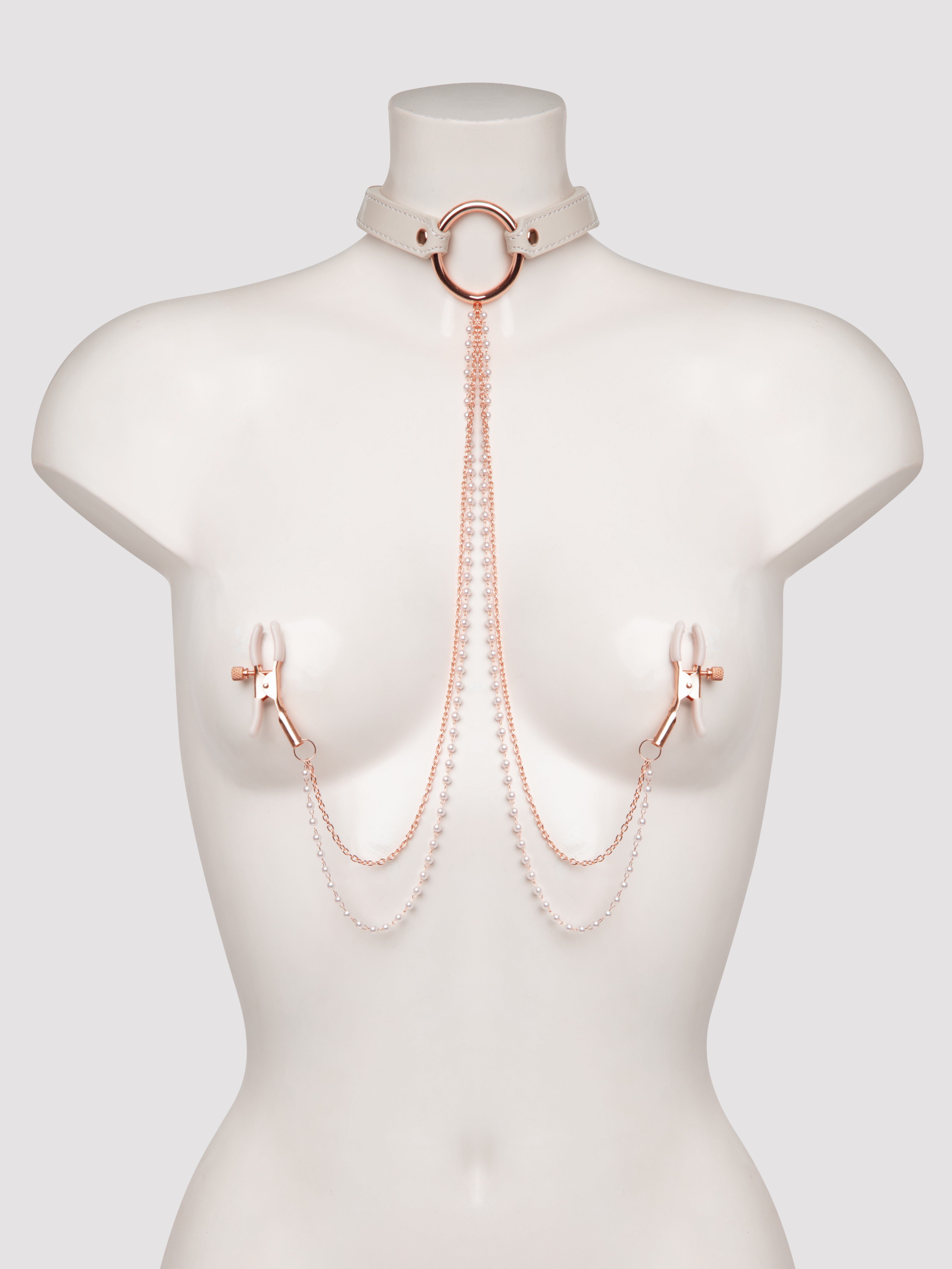 Sportsheets Peaches 'n CreaMe Faux Leather Collar and Nipple Clamps, Pink, hi-res