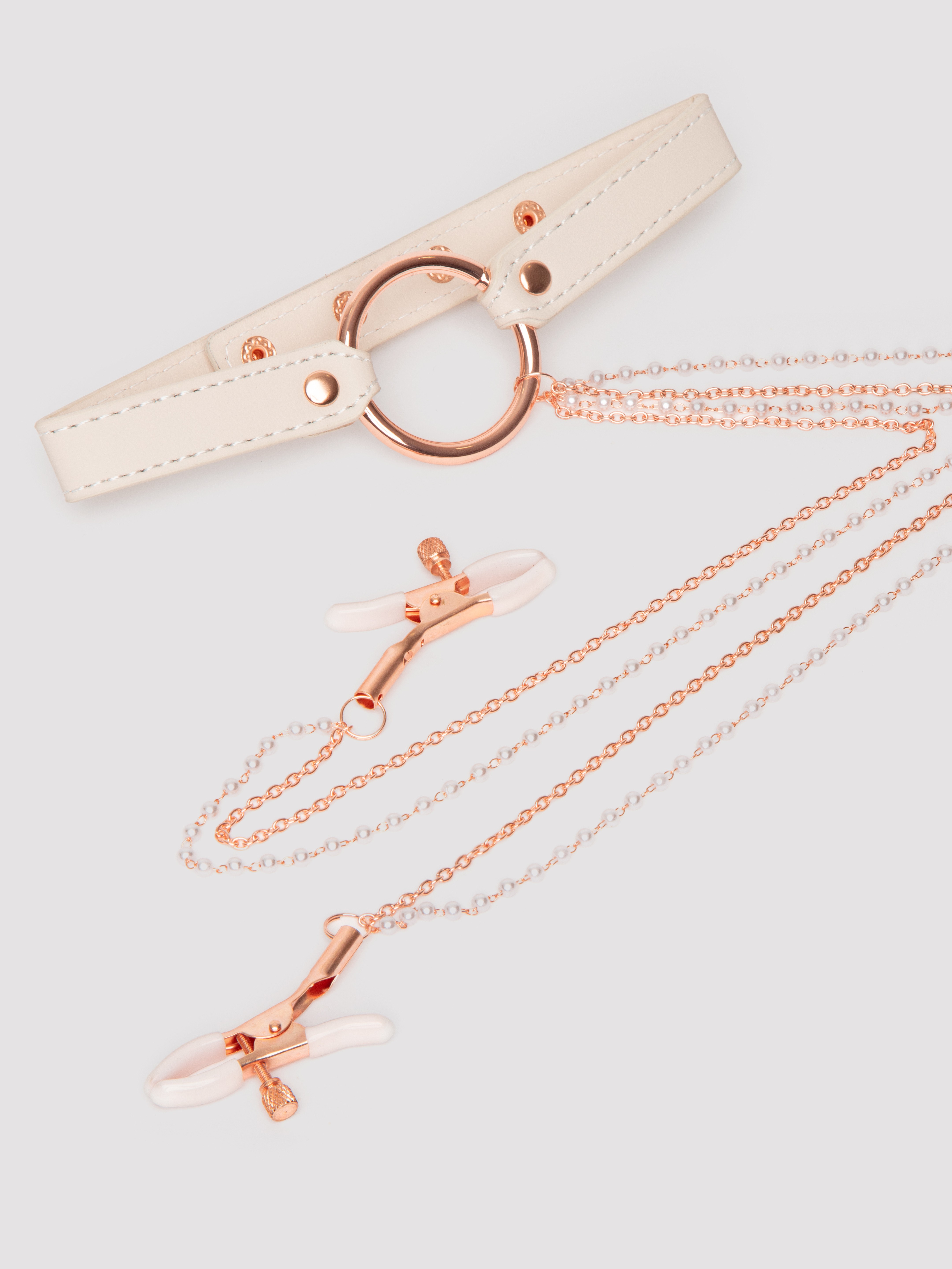 Sportsheets Peaches 'n CreaMe Faux Leather Collar and Nipple Clamps, Pink, hi-res