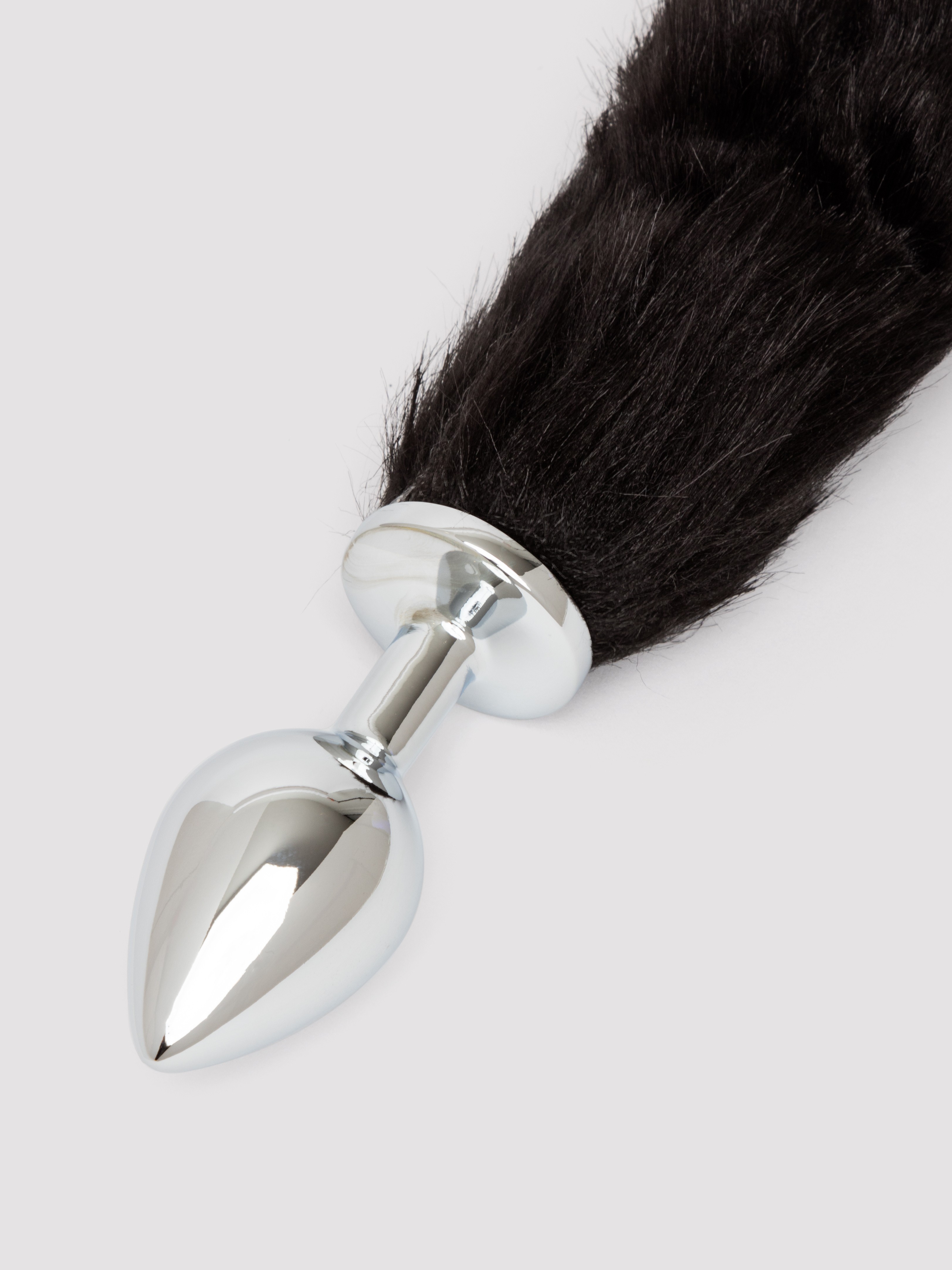 Ouch! Black Faux Fur Fox Tail Metal Butt Plug, Black, hi-res