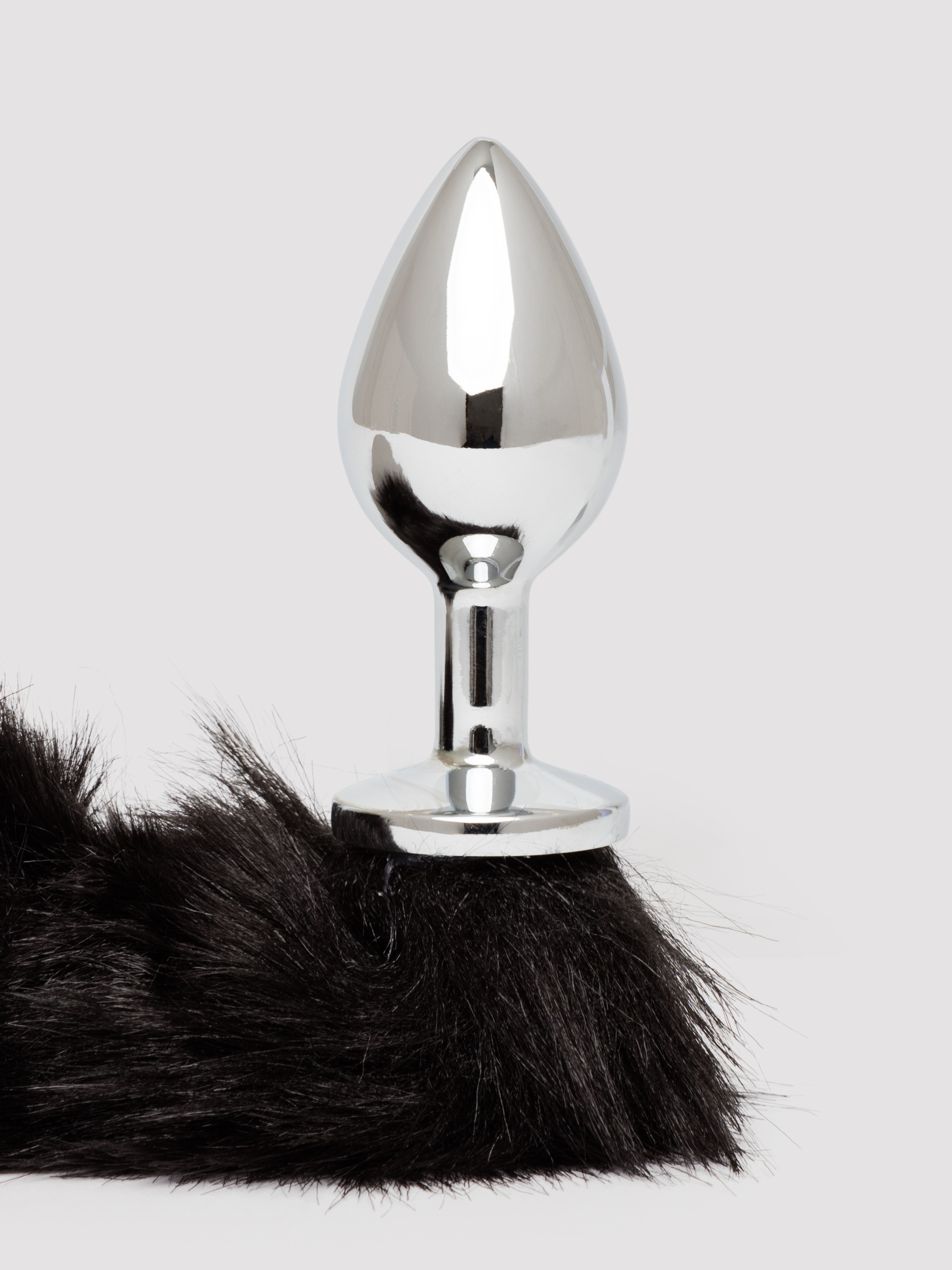Ouch! Black Faux Fur Fox Tail Metal Butt Plug, Black, hi-res