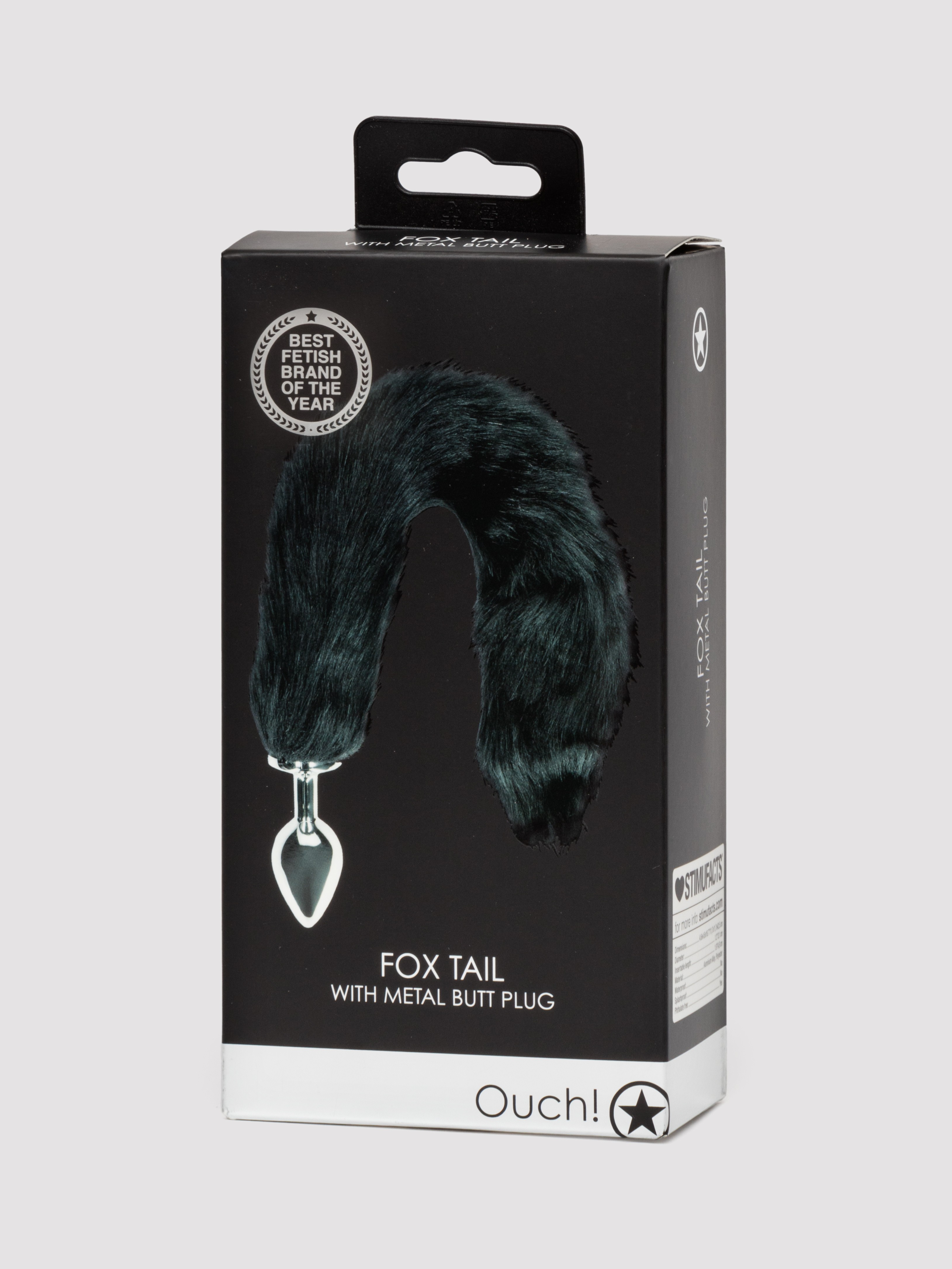 Ouch! Black Faux Fur Fox Tail Metal Butt Plug, Black, hi-res