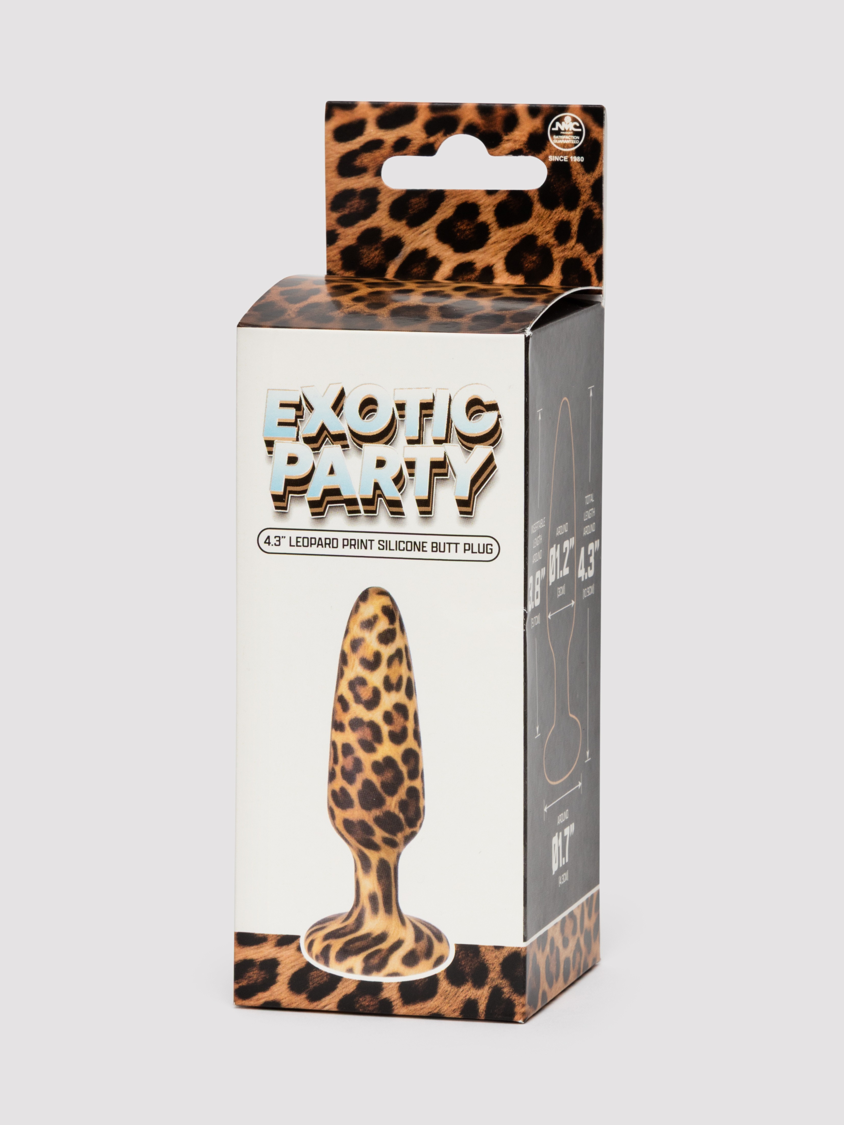 Leopard Print Silicone Medium Butt Plug, Silver, hi-res