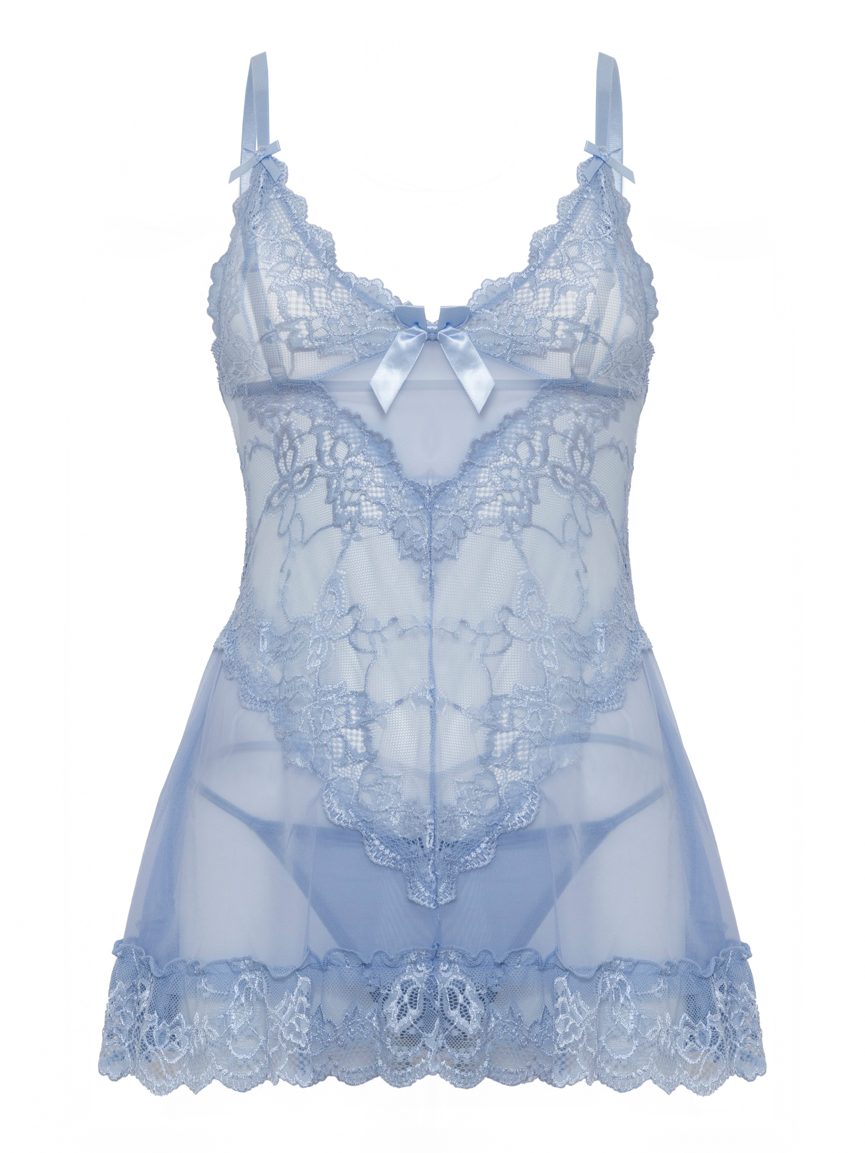 Oh La La Cheri Lace Babydoll Set , Blue, hi-res