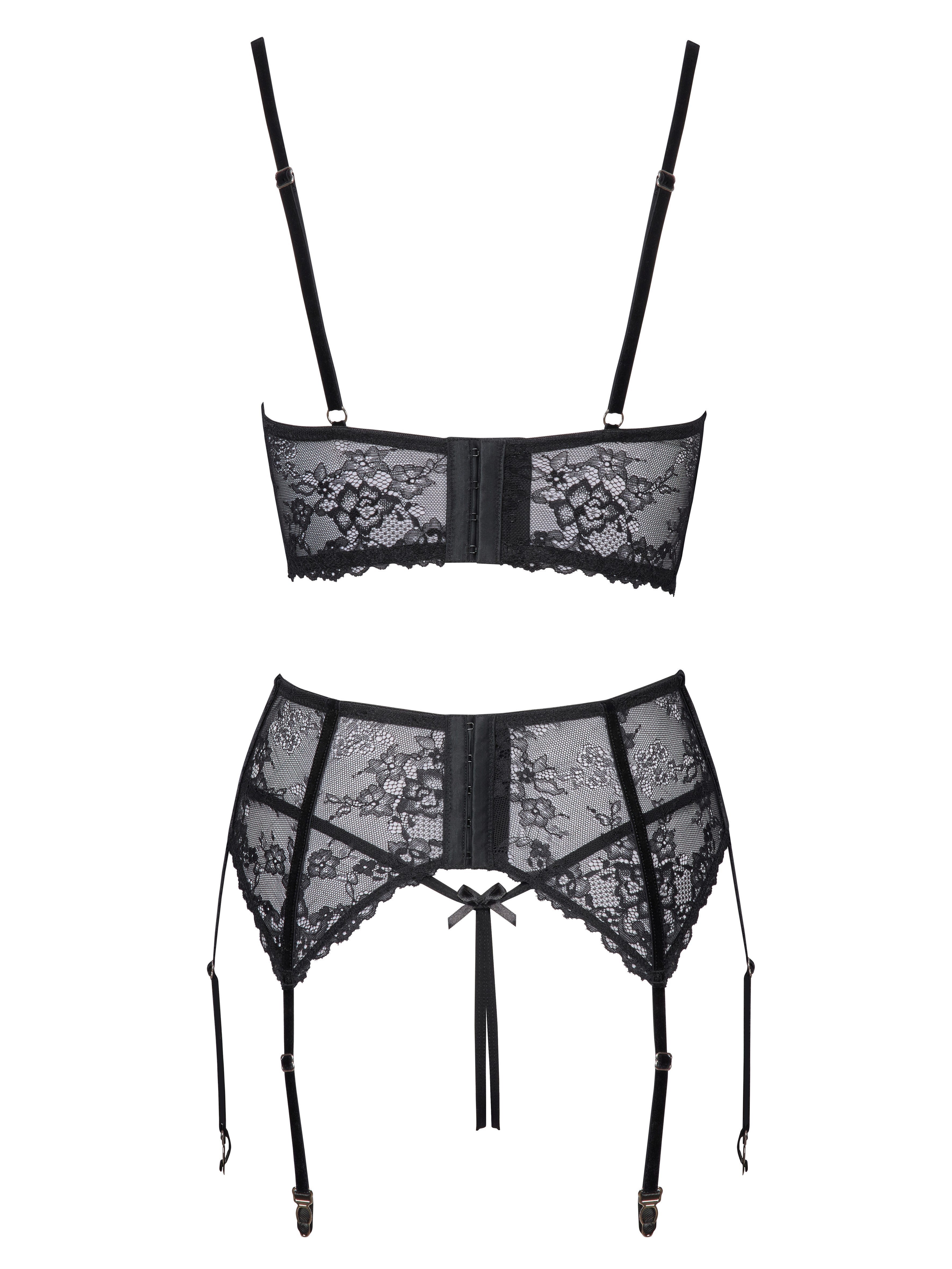 Cottelli Strappy & Lace Detail Crotchless Bra Set, Black, hi-res