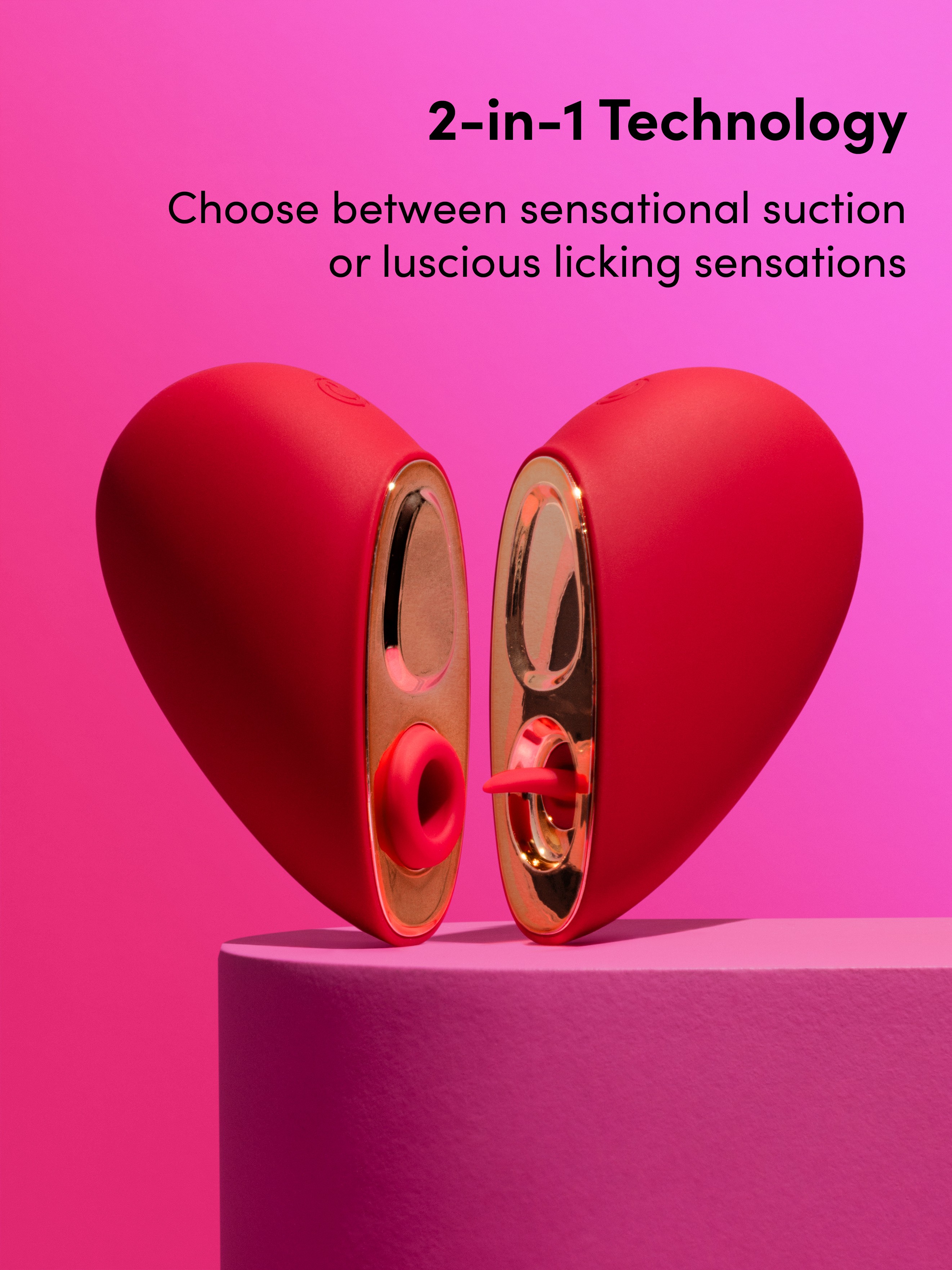 Lovehoney Heart Duo Clitoral Suction and Licking Stimulator, Red, hi-res