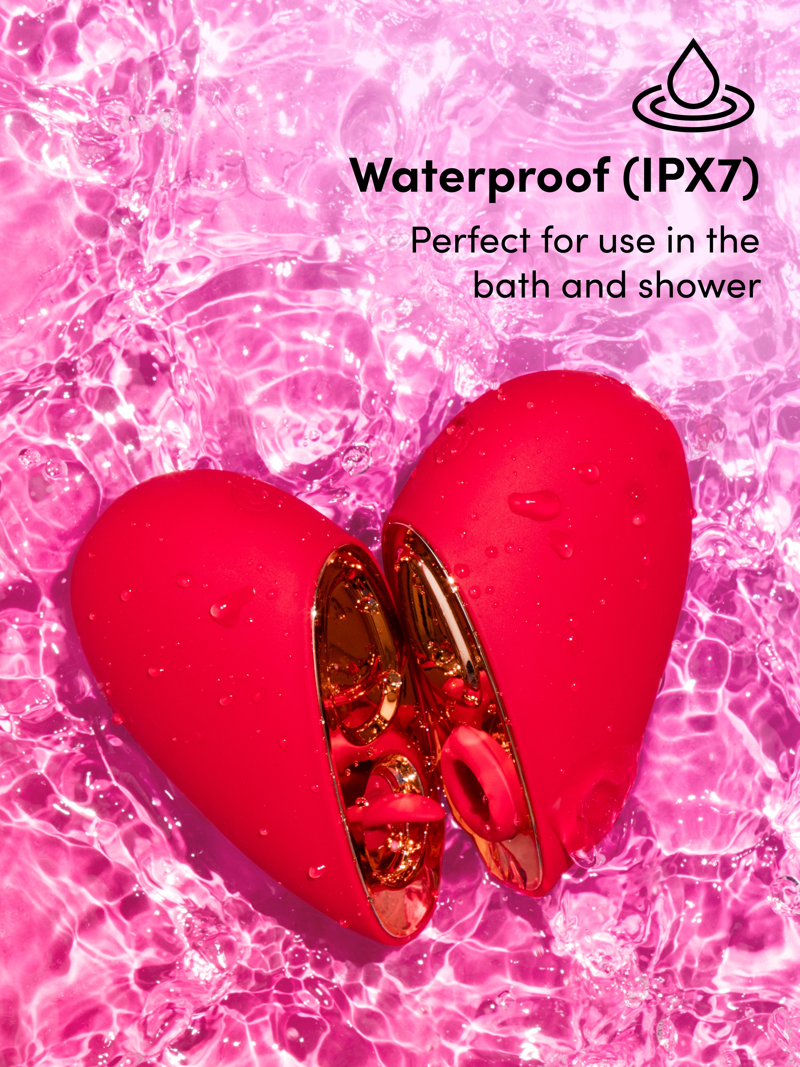 Lovehoney Heart Duo Clitoral Suction and Licking Stimulator, Red, hi-res