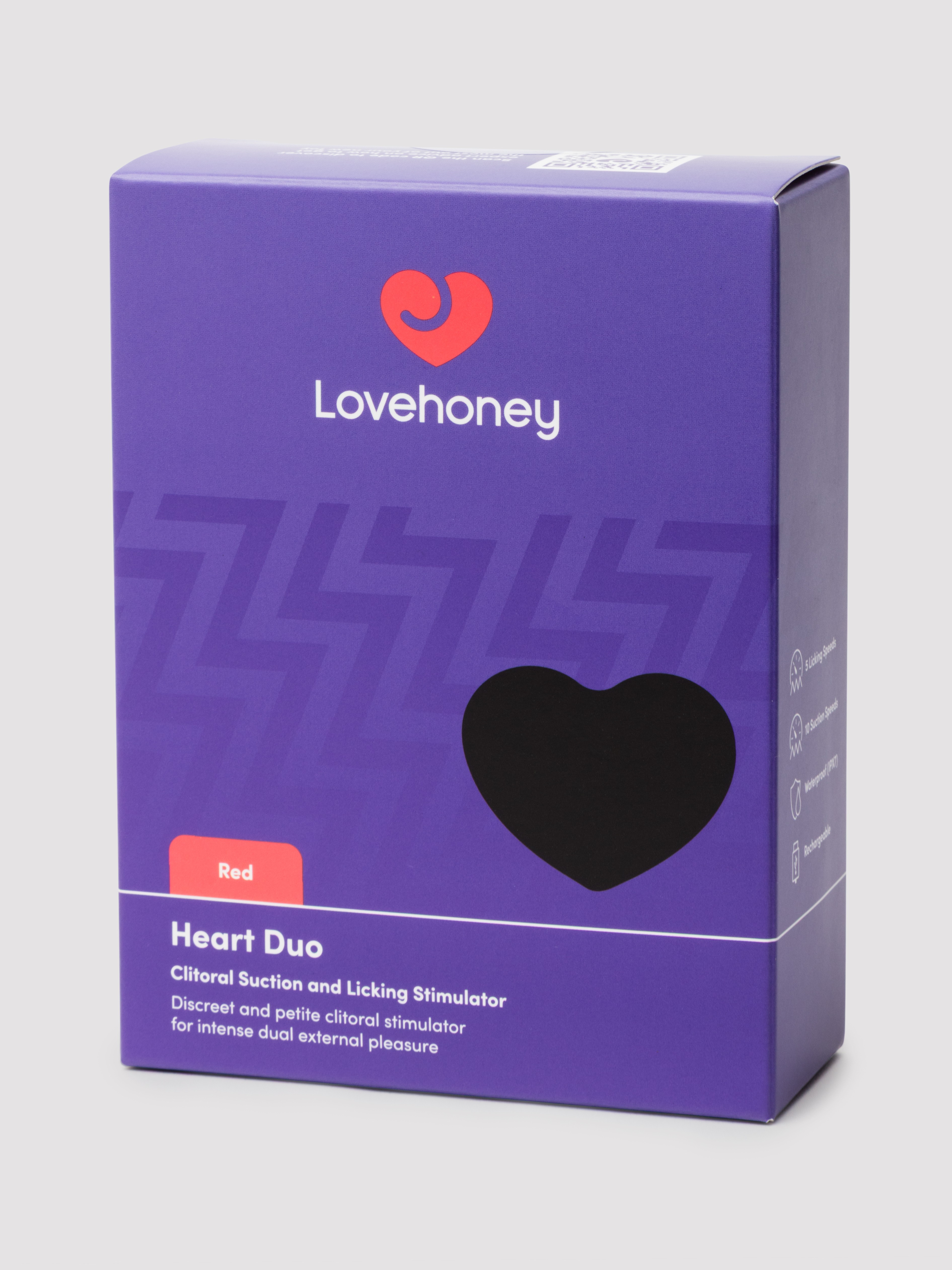 Lovehoney Heart Duo Clitoral Suction and Licking Stimulator, Red, hi-res