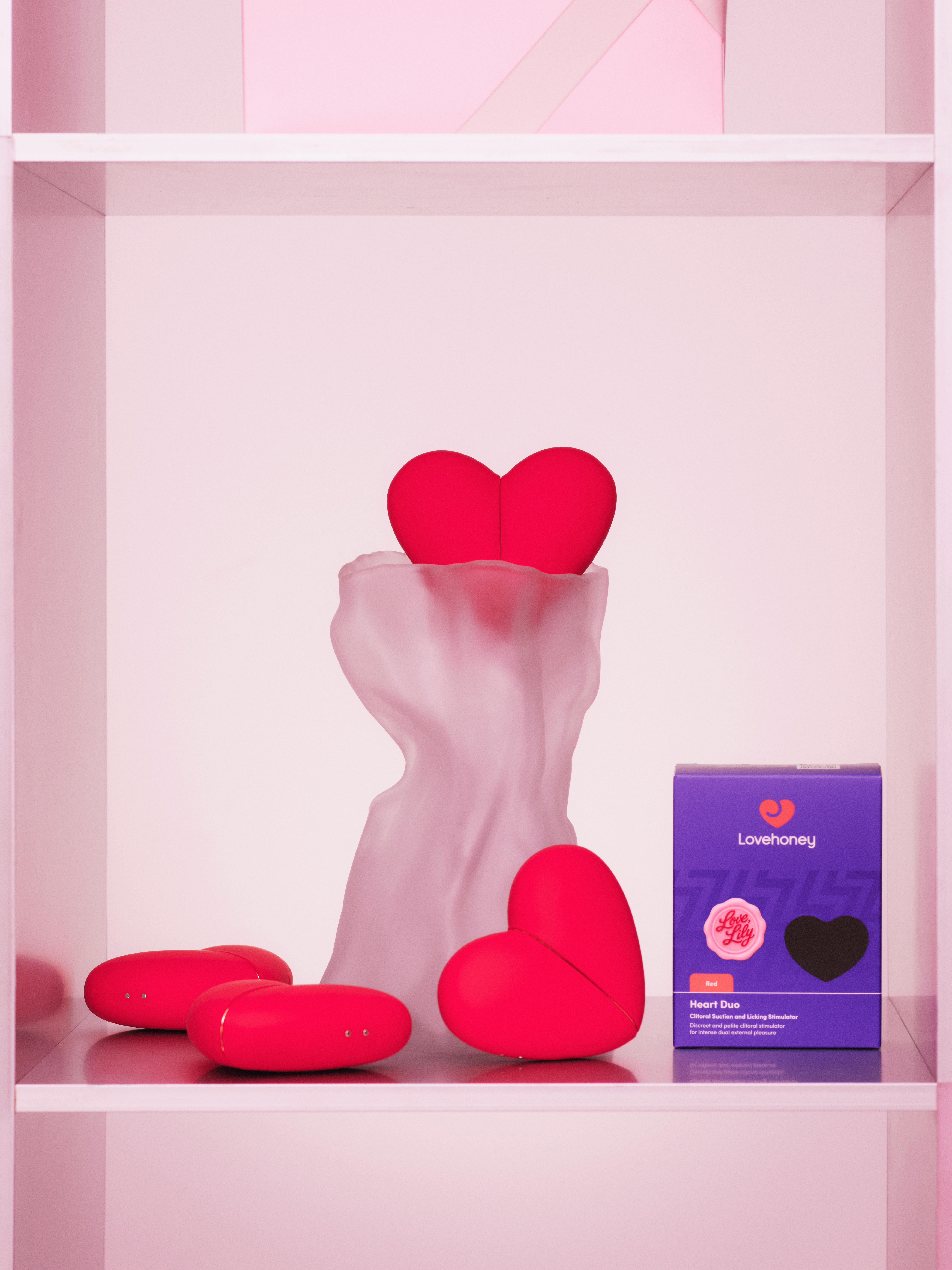 Lovehoney Lily Allen Heart Duo Clitoral Suction and Licking Stimulator, Red, hi-res