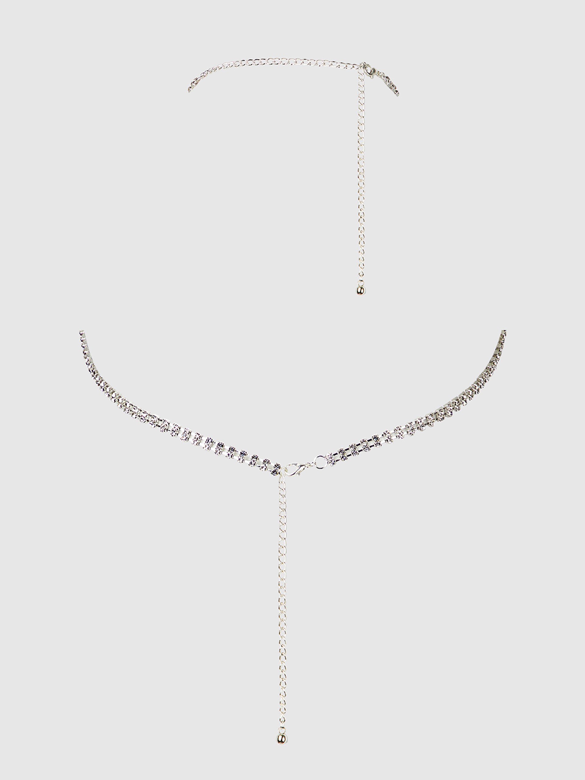 House of Desire Silver Rhinestone Triangle Bra, Silver, hi-res